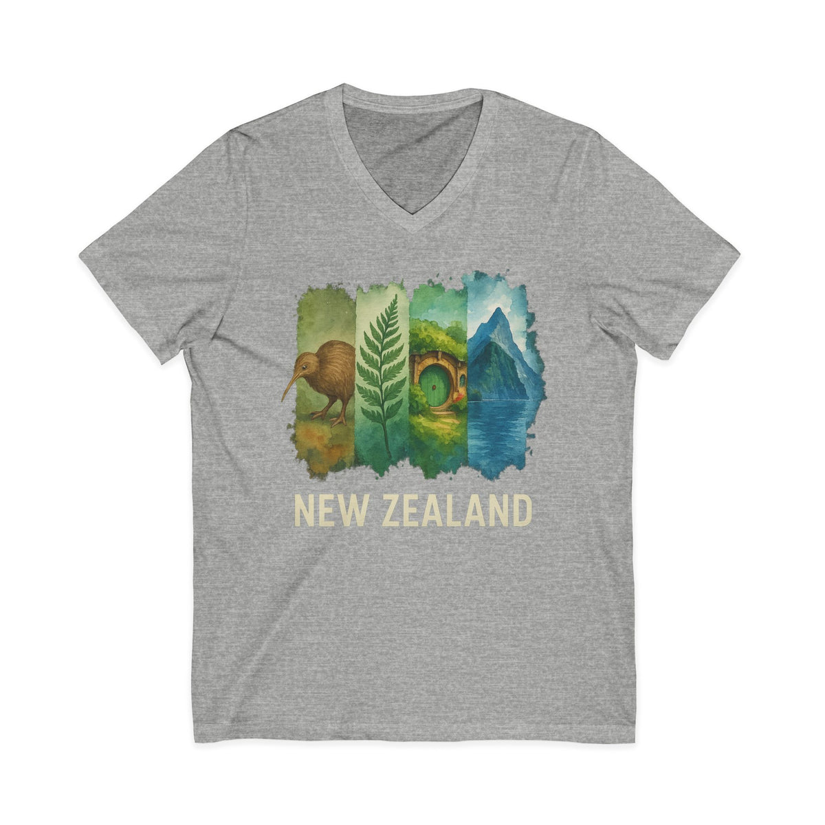 New Zealand Brushstroke Watercolor V-Neck Shirt
