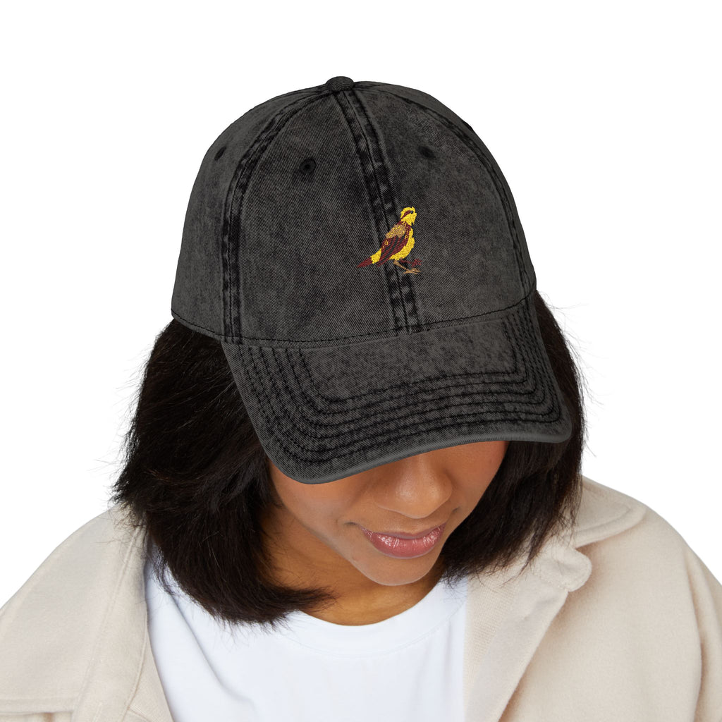 Wyoming Western Meadowlark State Bird | Vintage Distressed Embroidered Baseball Cap