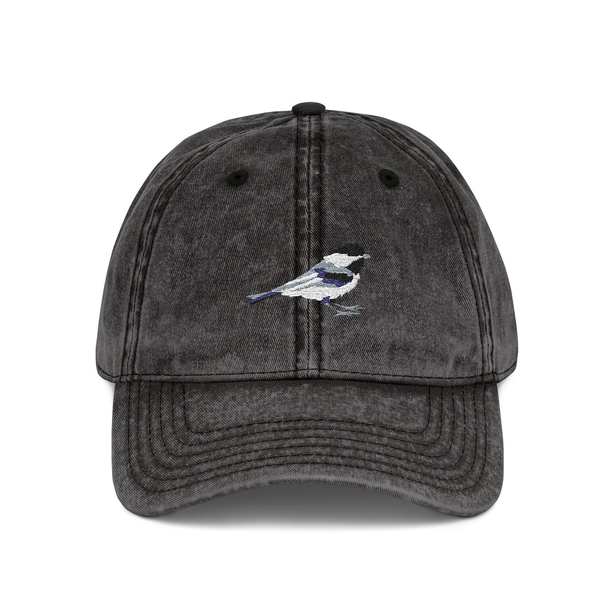 Massachusetts Black-Capped Chickadee State Bird | Vintage Distressed Embroidered Baseball Cap