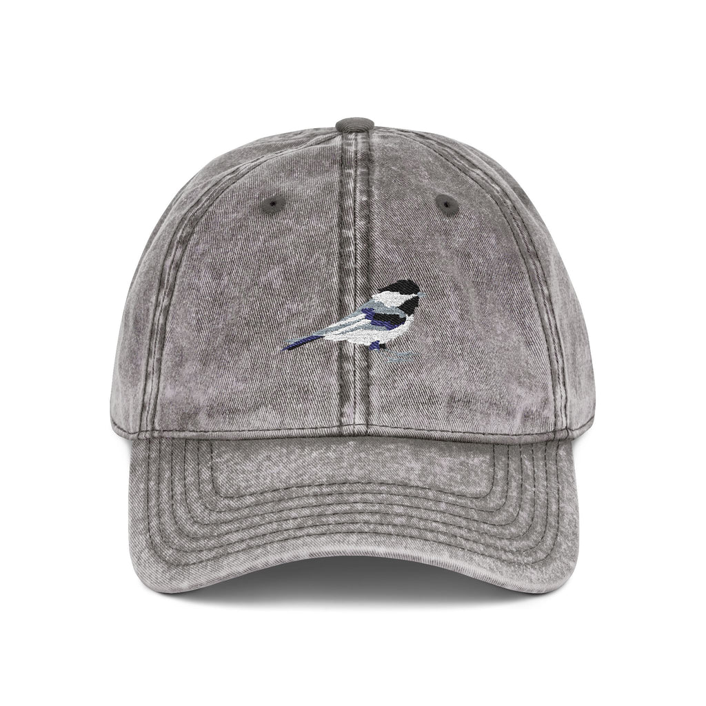 Massachusetts Black-Capped Chickadee State Bird | Vintage Distressed Embroidered Baseball Cap