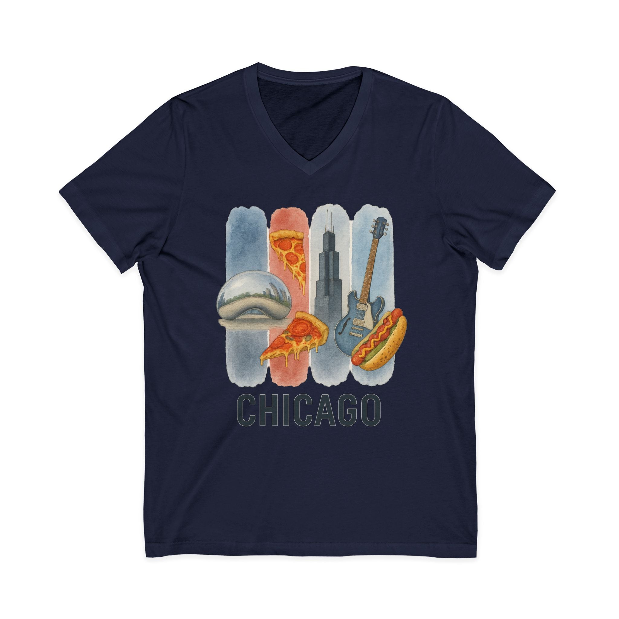 Chicago Brushstroke Watercolor V-Neck Shirt