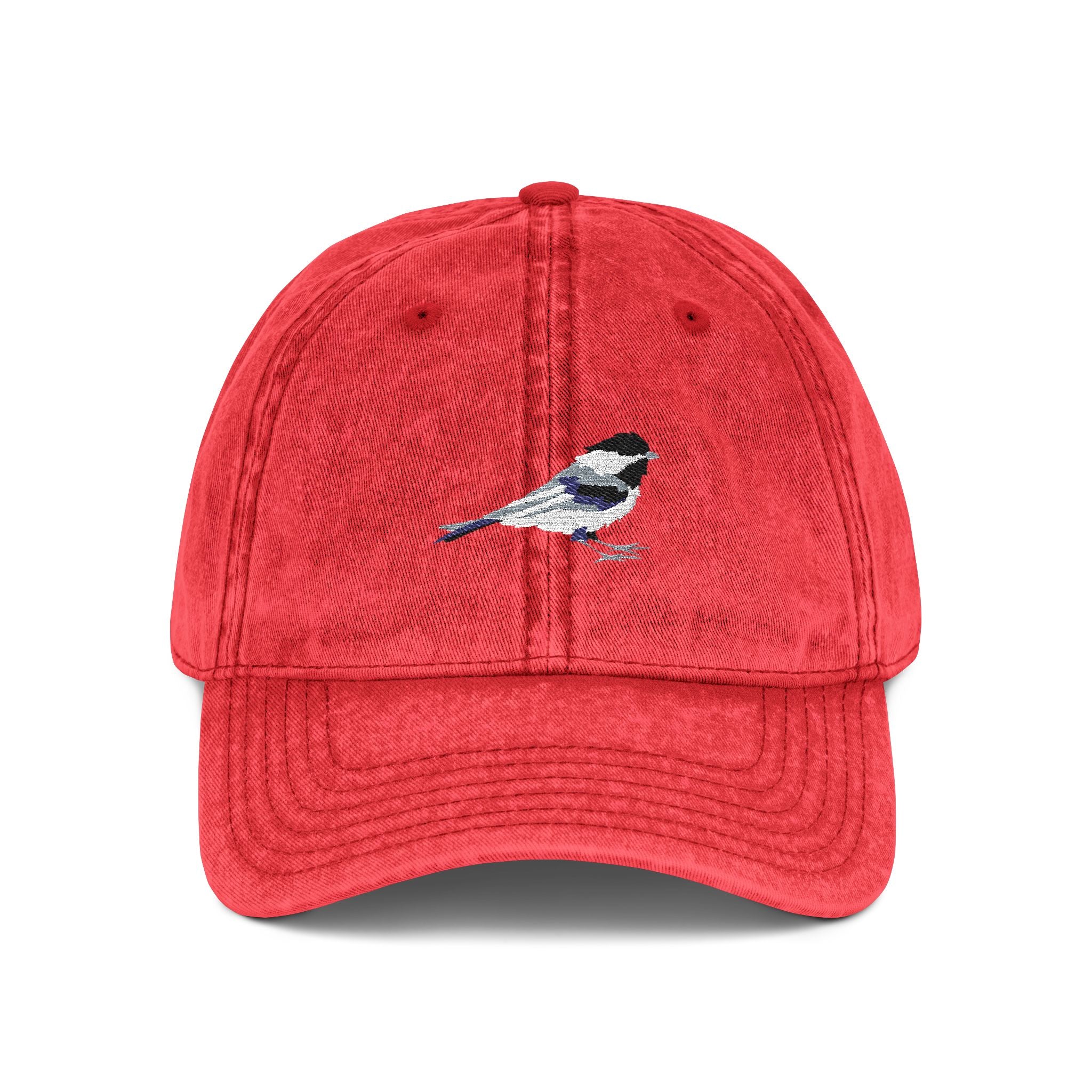 Maine Black-Capped Chickadee State Bird | Vintage Distressed Embroidered Baseball Cap