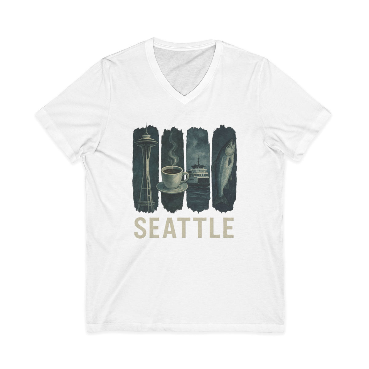 Seattle Brushstroke Watercolor V-Neck Shirt