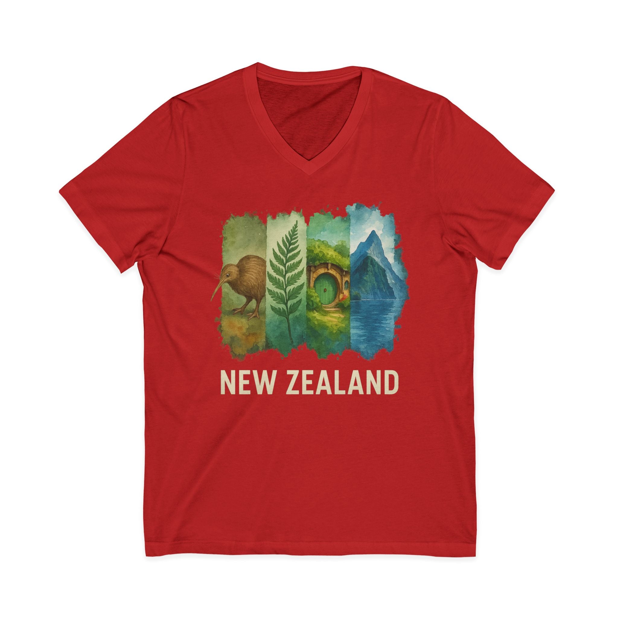 New Zealand Brushstroke Watercolor V-Neck Shirt