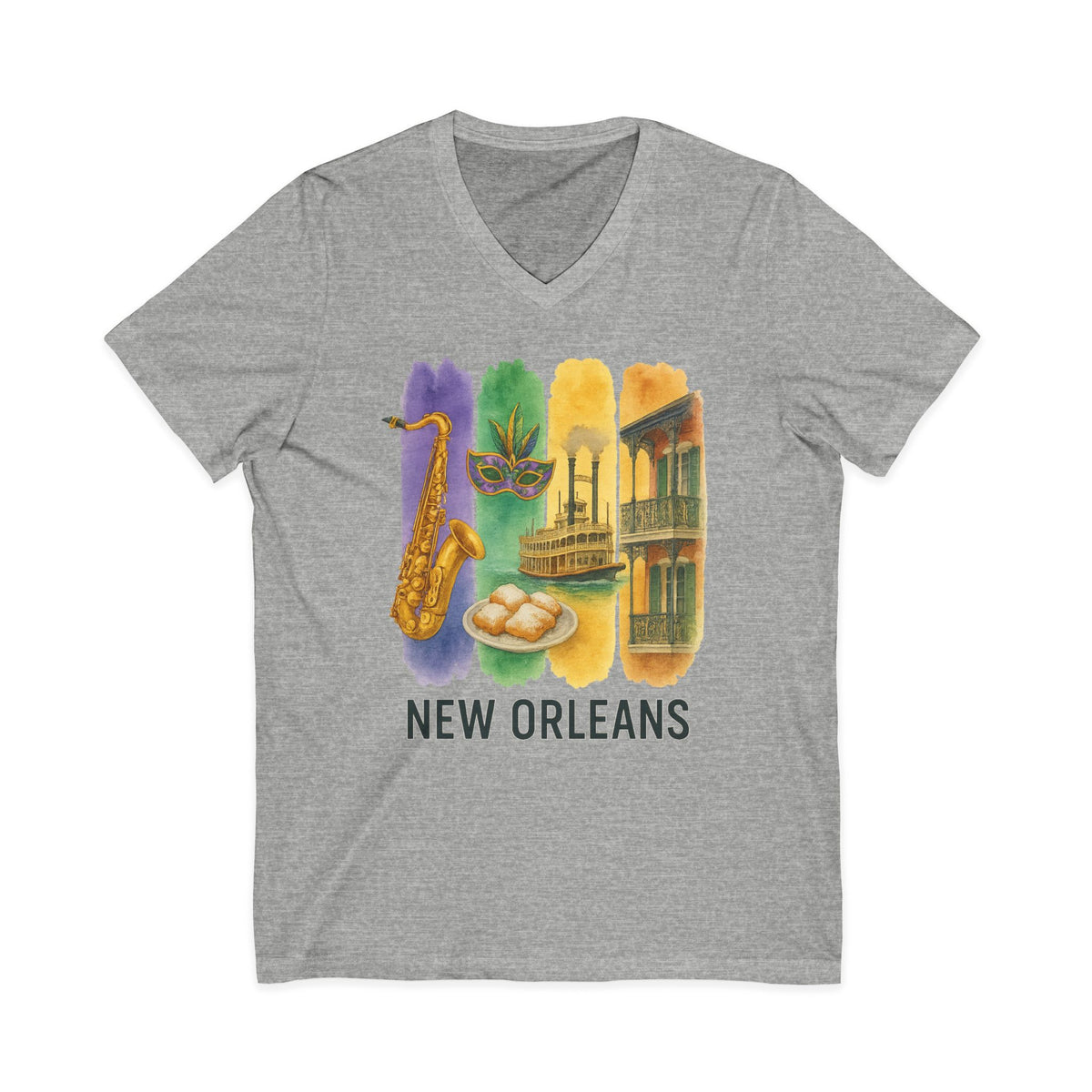 New Orleans Brushstroke Watercolor V-Neck Shirt