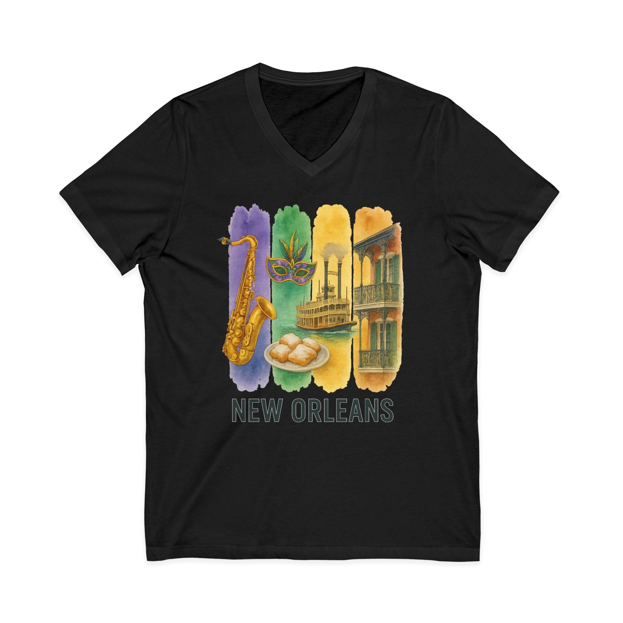 New Orleans Brushstroke Watercolor V-Neck Shirt
