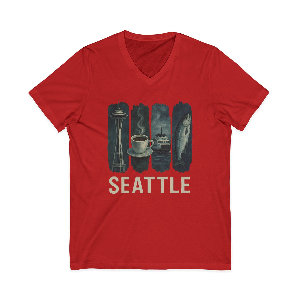Seattle Brushstroke Watercolor V-Neck Shirt