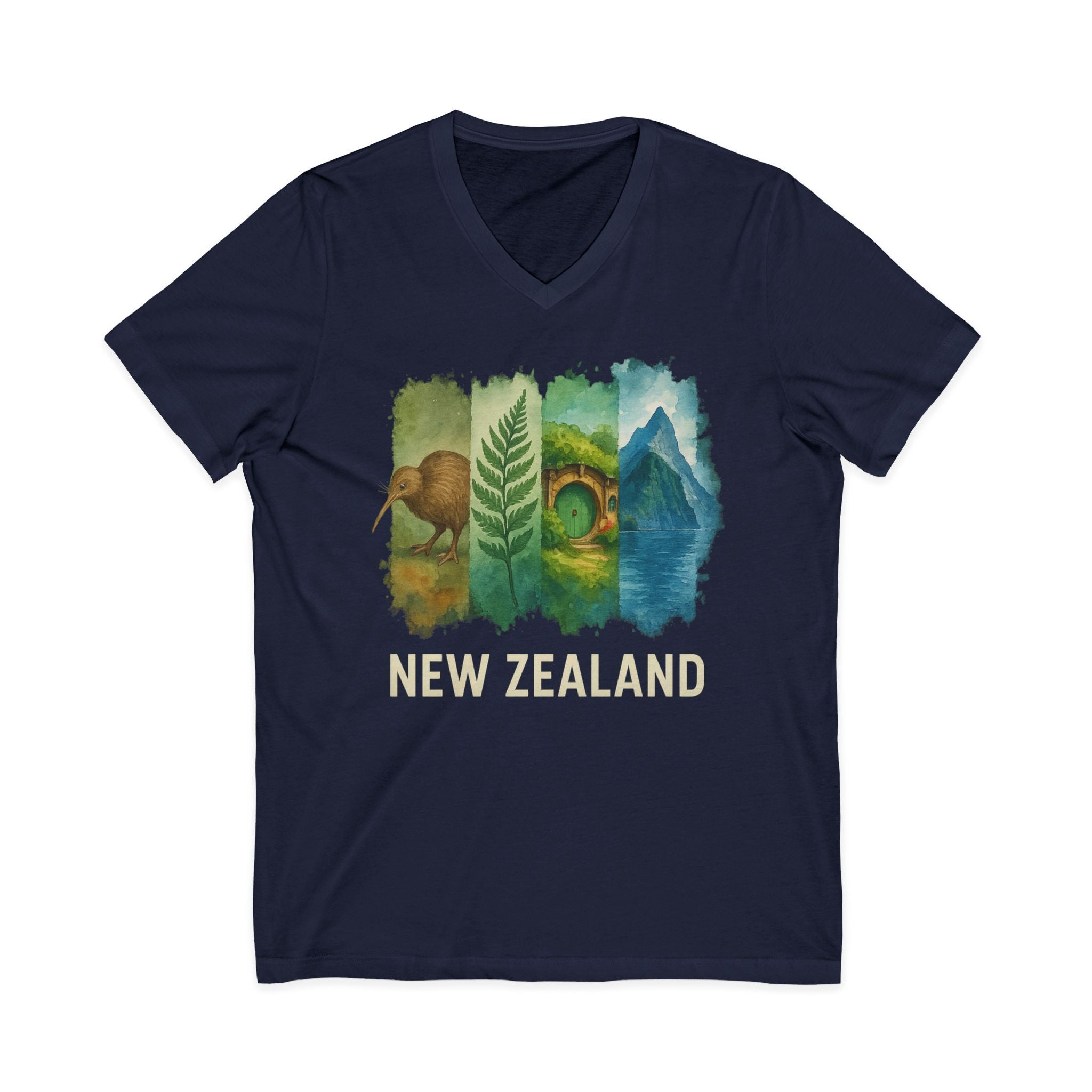 New Zealand Brushstroke Watercolor V-Neck Shirt
