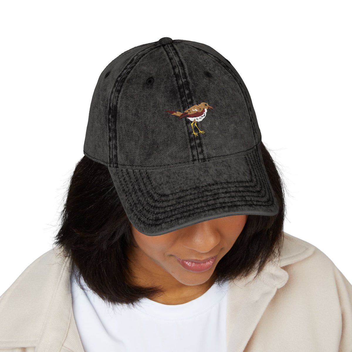 Vermont Hermit Thrush State Bird | Vintage Distressed Embroidered Baseball Cap