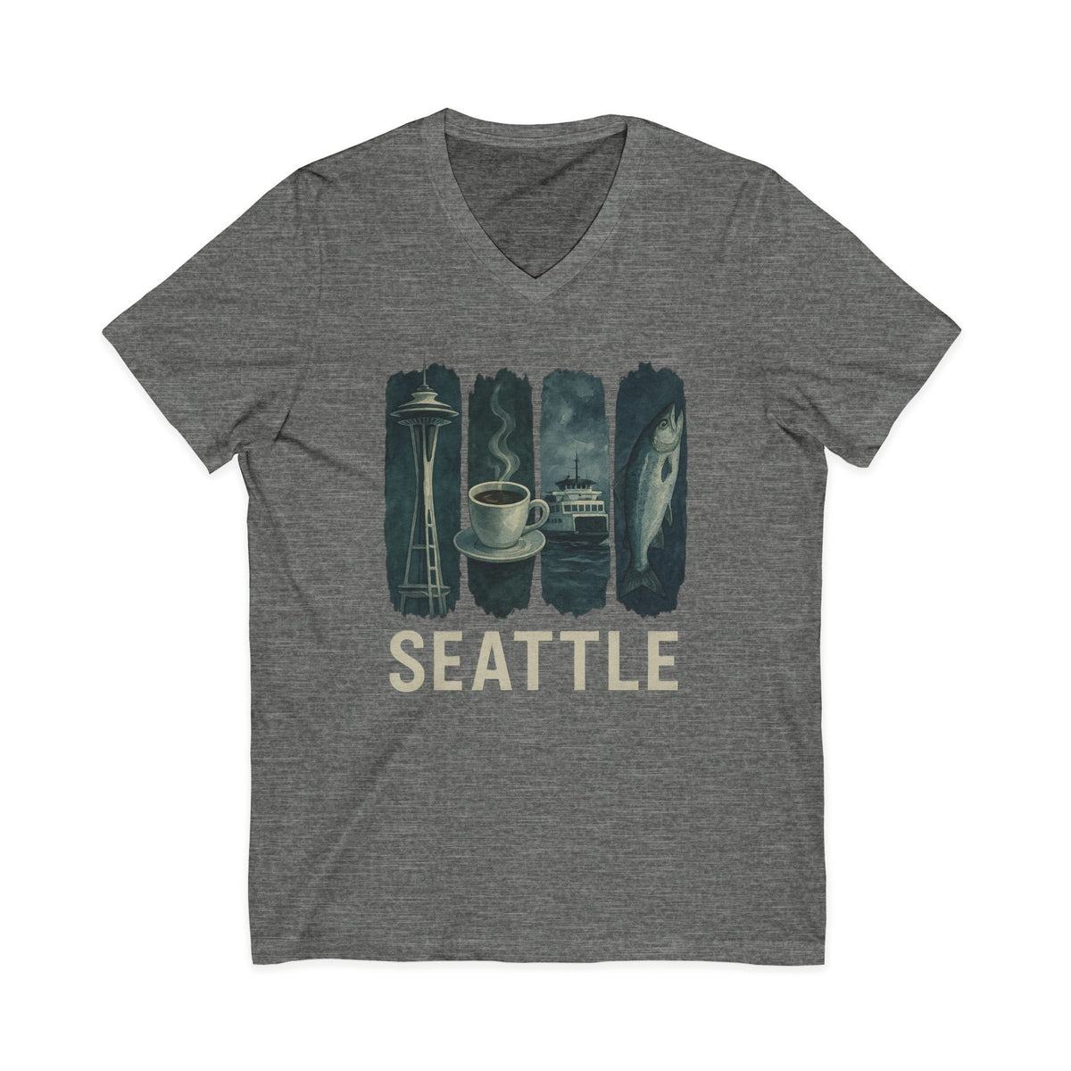 Seattle Brushstroke Watercolor V-Neck Shirt