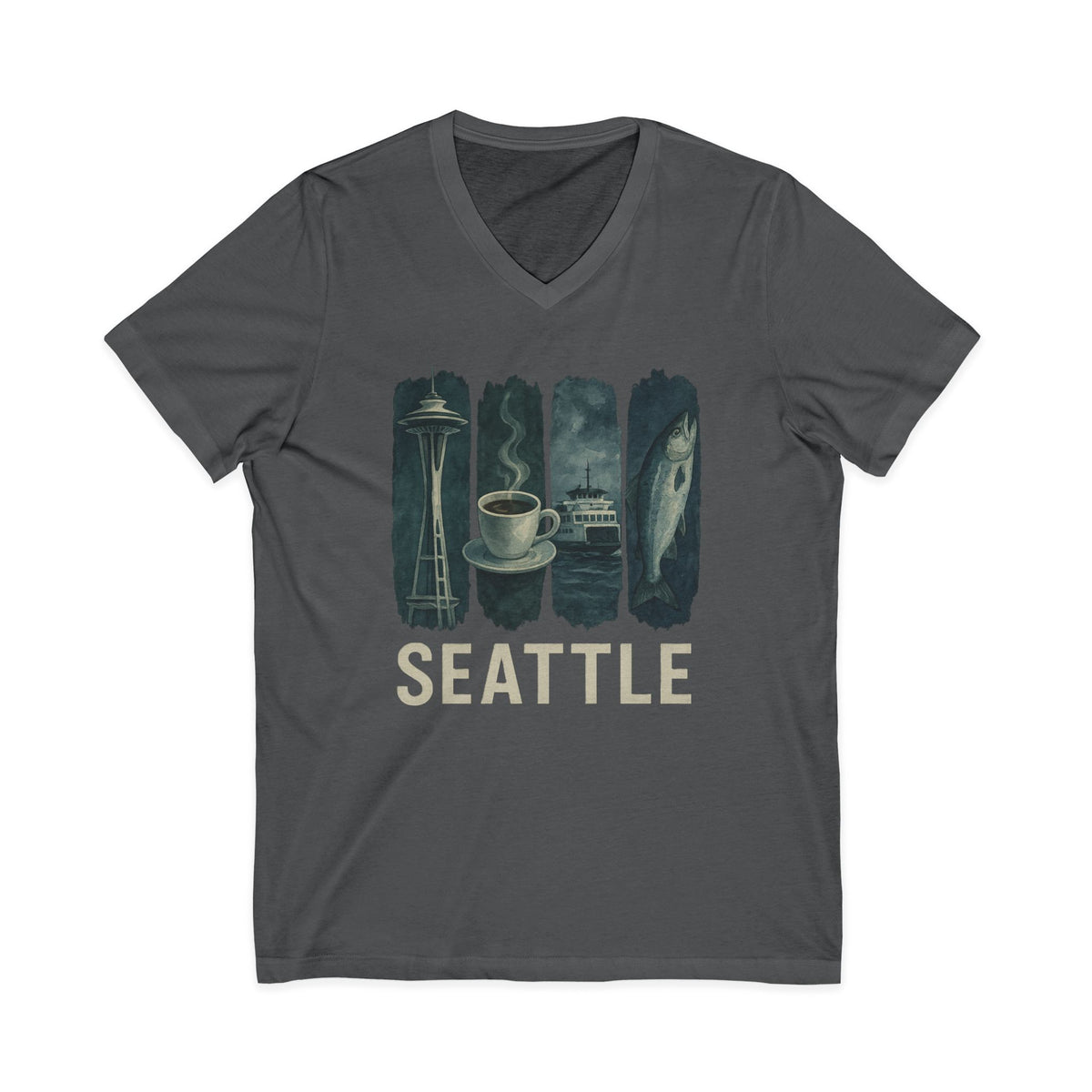 Seattle Brushstroke Watercolor V-Neck Shirt