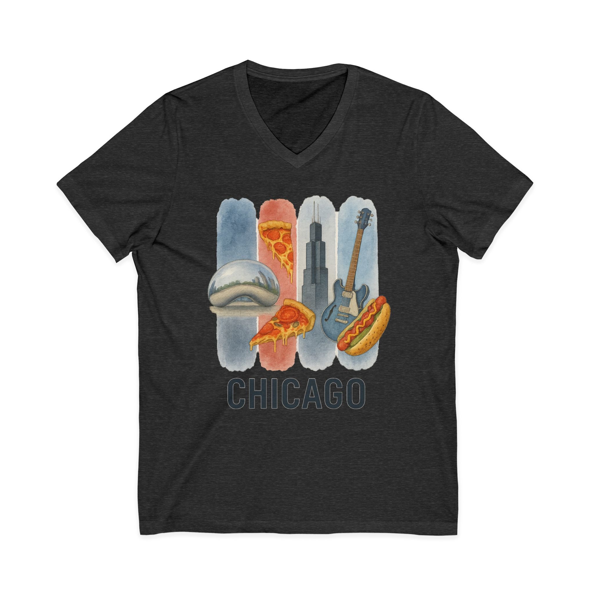 Chicago Brushstroke Watercolor V-Neck Shirt