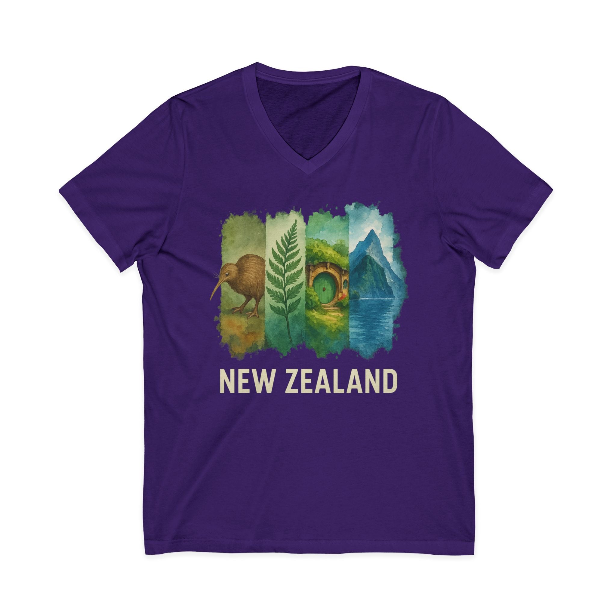 New Zealand Brushstroke Watercolor V-Neck Shirt
