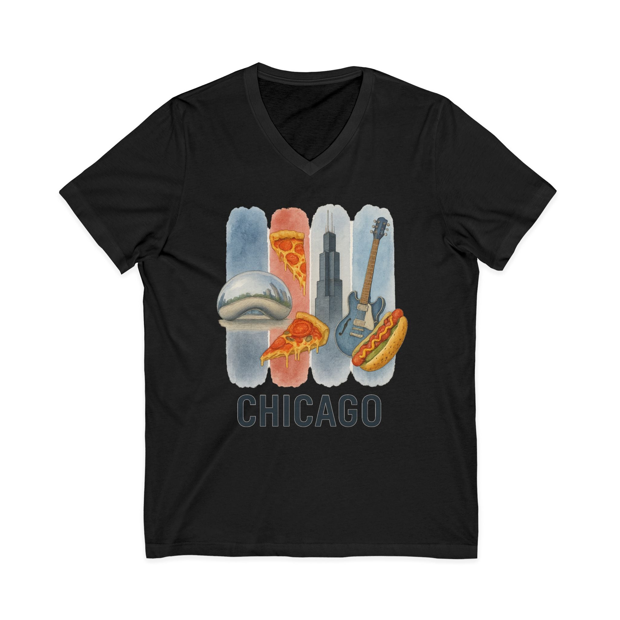 Chicago Brushstroke Watercolor V-Neck Shirt