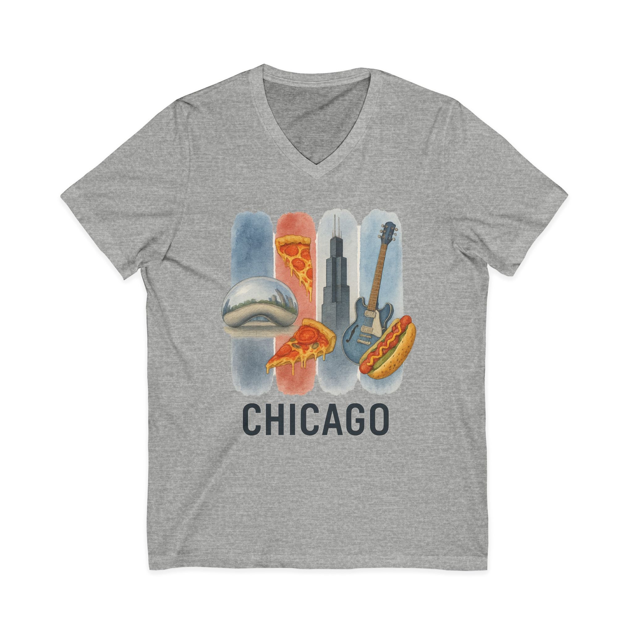 Chicago Brushstroke Watercolor V-Neck Shirt