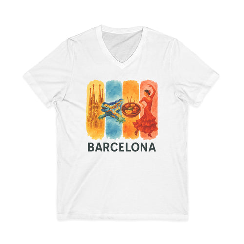 Barcelona Brushstroke Watercolor V-Neck Shirt