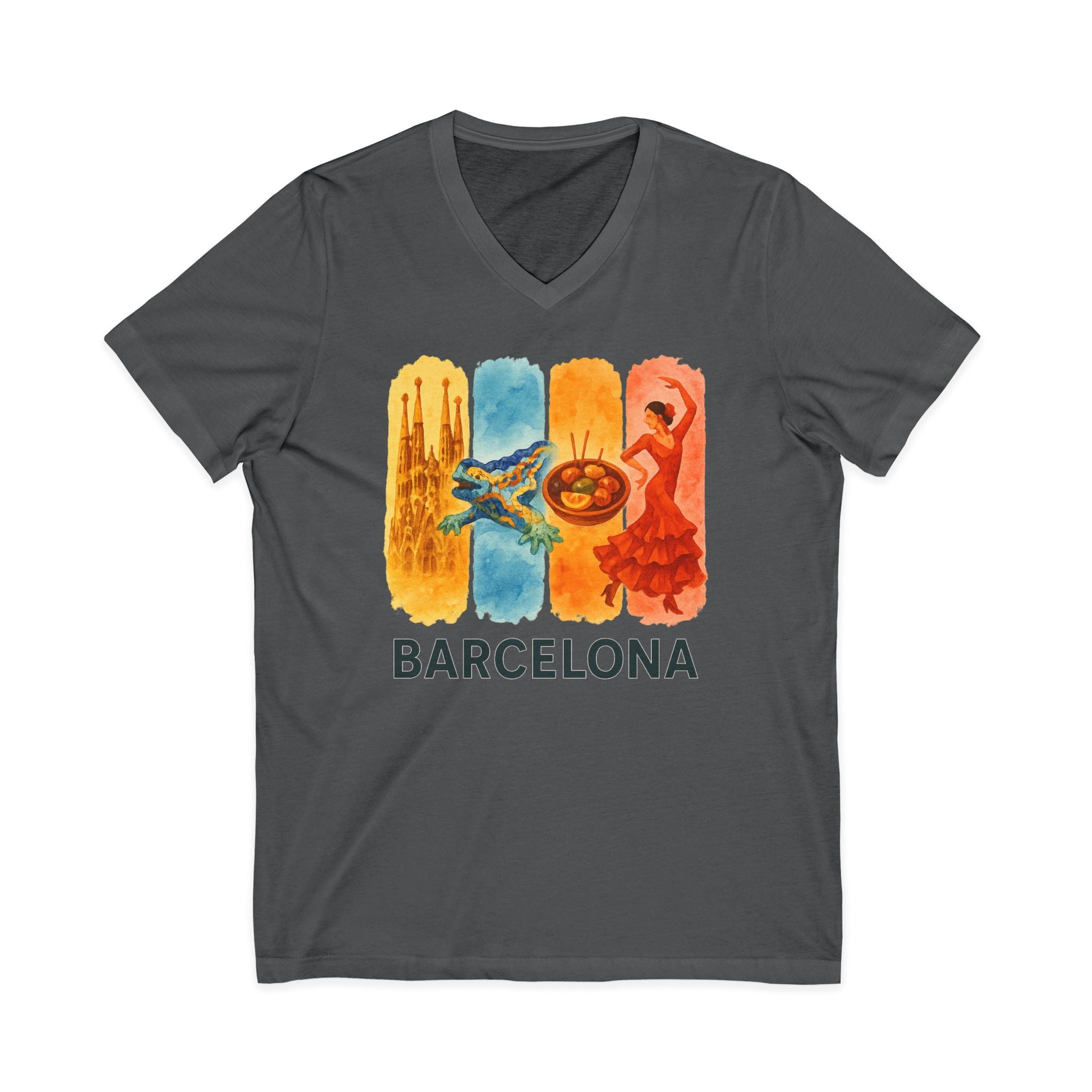 Barcelona Brushstroke Watercolor V-Neck Shirt