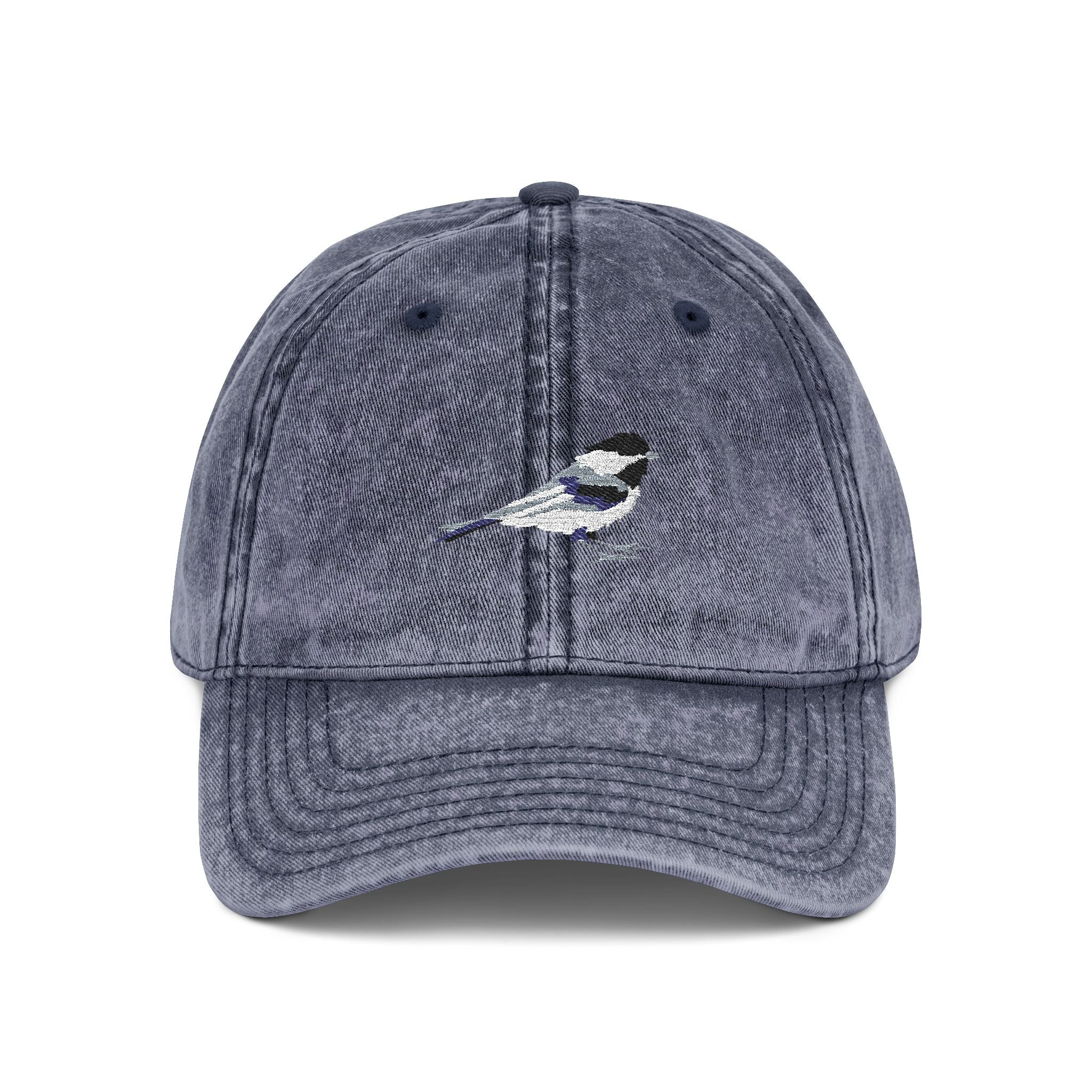 Massachusetts Black-Capped Chickadee State Bird | Vintage Distressed Embroidered Baseball Cap