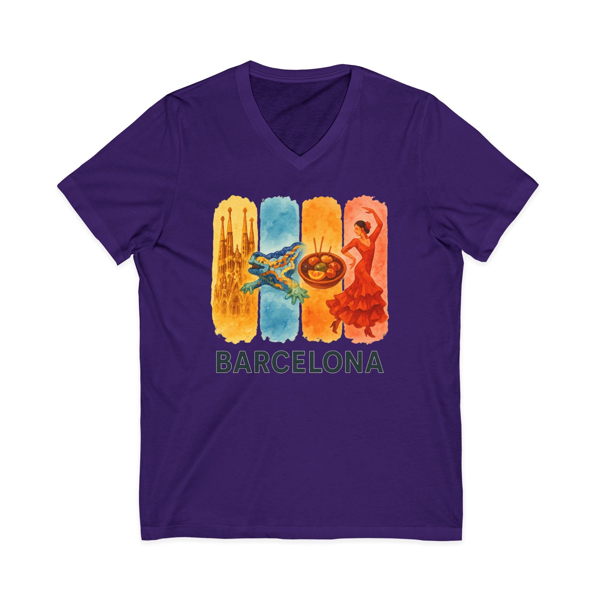Barcelona Brushstroke Watercolor V-Neck Shirt