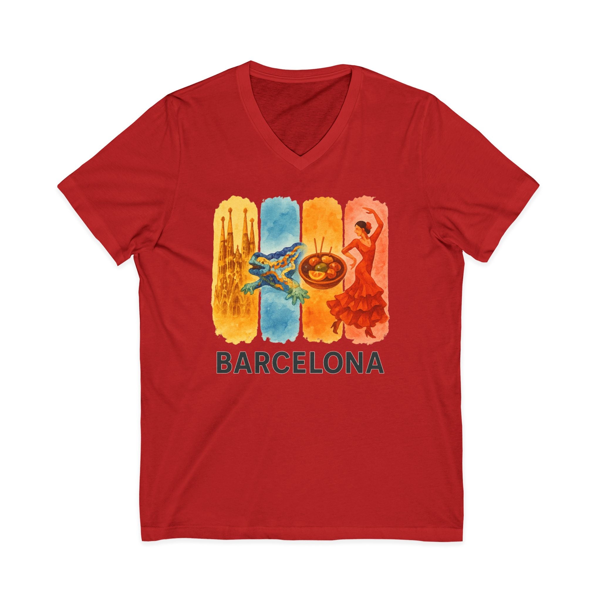 Barcelona Brushstroke Watercolor V-Neck Shirt
