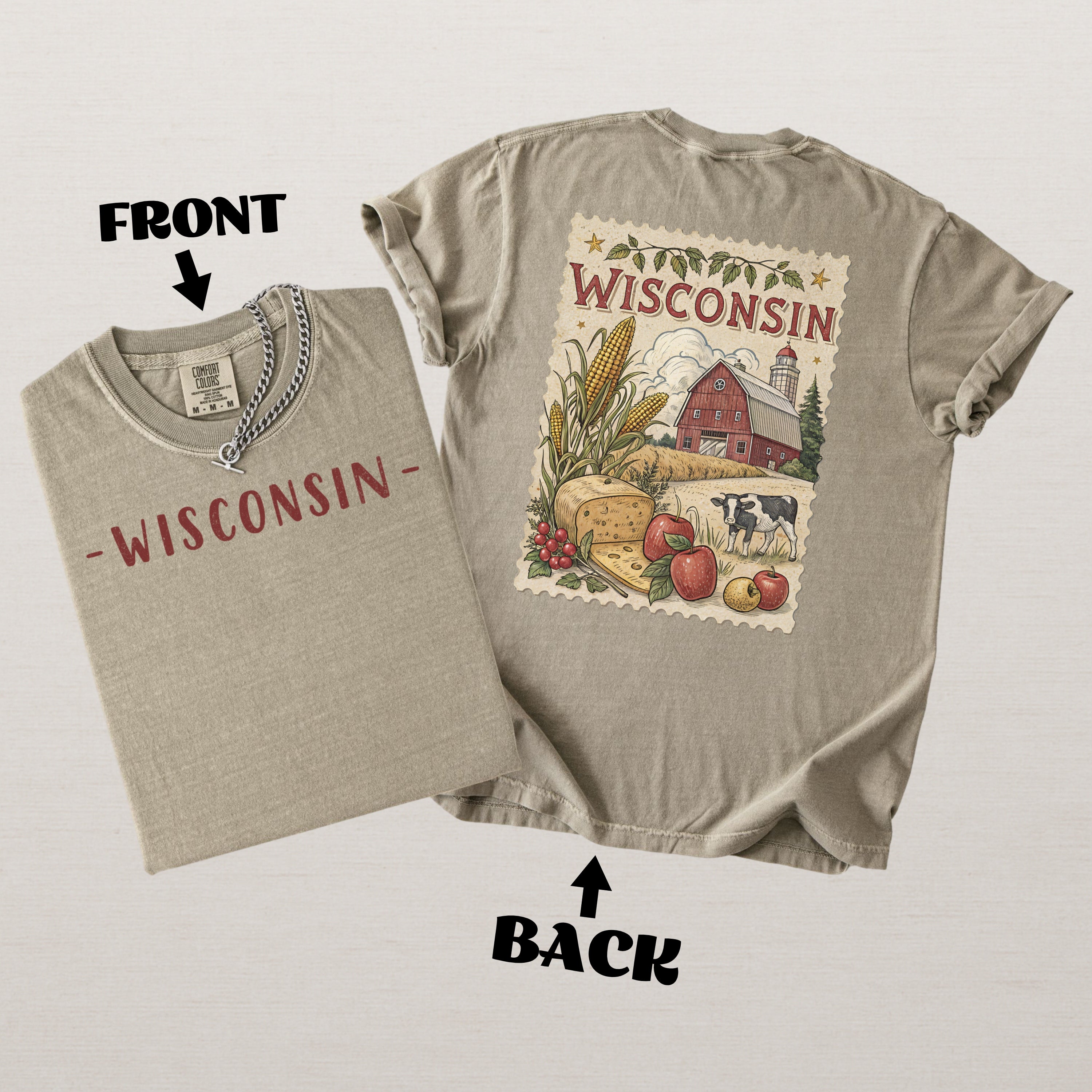 Vintage Wisconsin Comfort Colors Retro Travel Stamp Souvenir T-Shirt