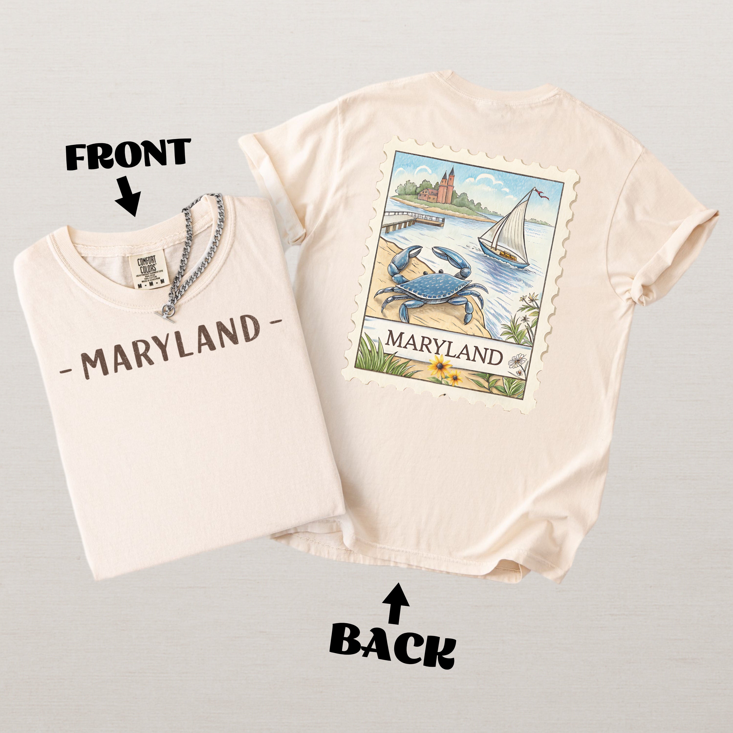 Vintage Maryland Comfort Colors Retro Travel Stamp Souvenir T-Shirt