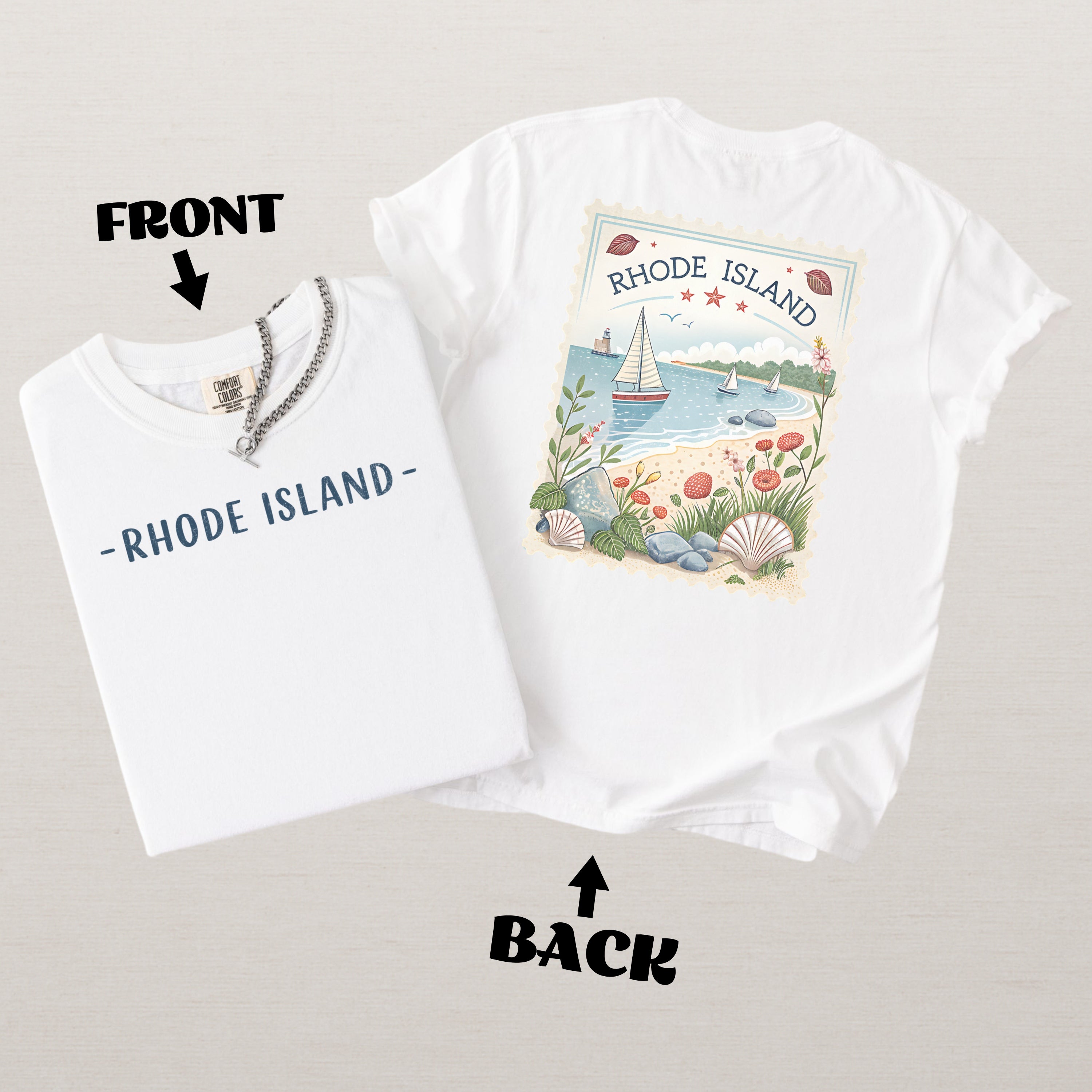 Vintage Rhode Island Comfort Colors Retro Travel Stamp Souvenir T-Shirt