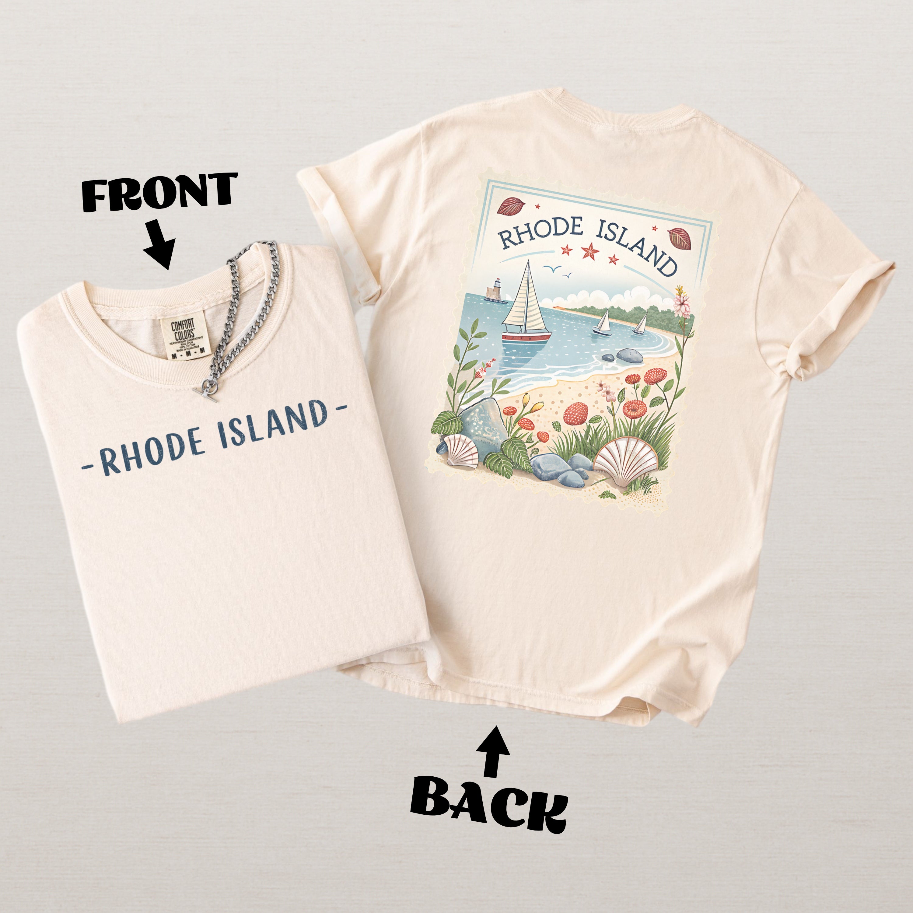 Vintage Rhode Island Comfort Colors Retro Travel Stamp Souvenir T-Shirt