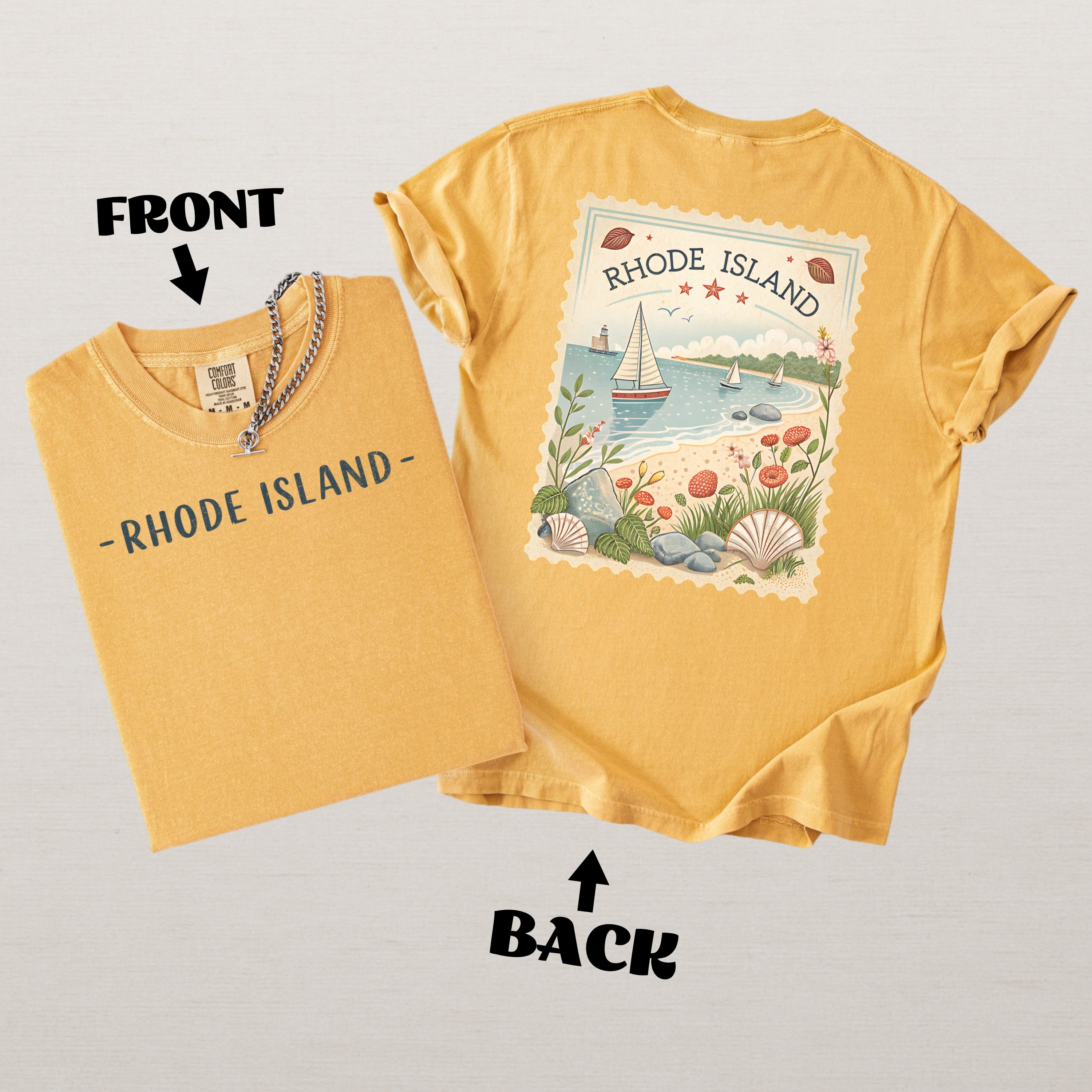 Vintage Rhode Island Comfort Colors Retro Travel Stamp Souvenir T-Shirt