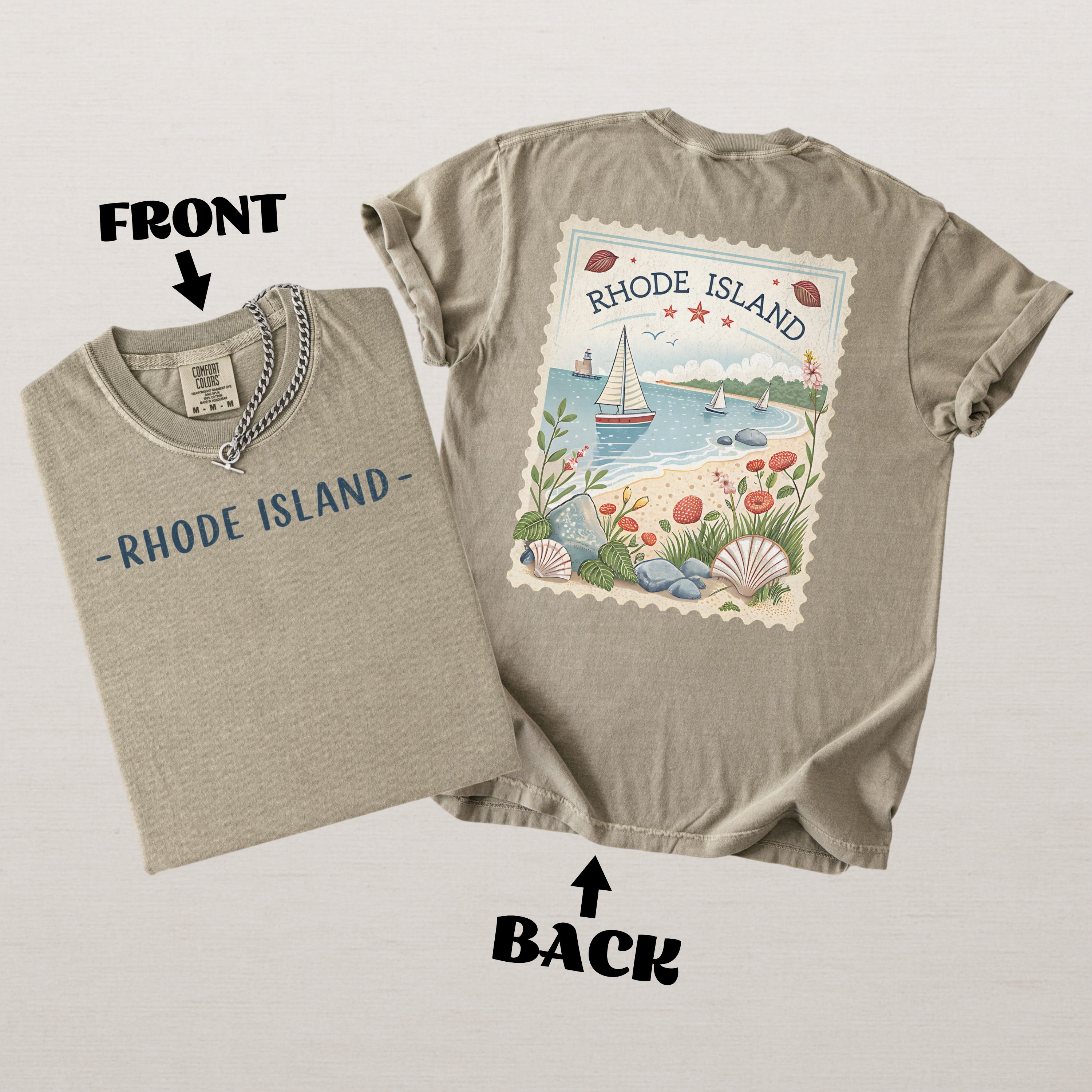 Vintage Rhode Island Comfort Colors Retro Travel Stamp Souvenir T-Shirt