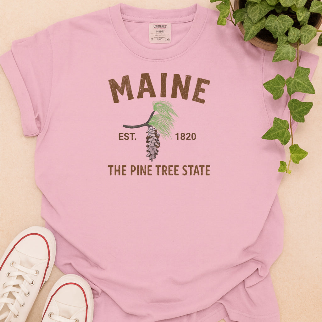 Maine State Flower White Pine Cone and Tassel Comfort Colors Souvenir T-Shirt