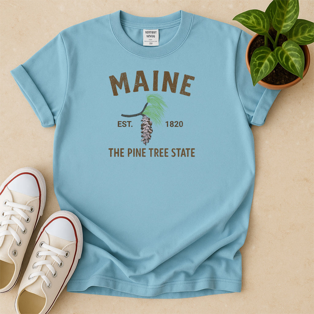 Maine State Flower White Pine Cone and Tassel Comfort Colors Souvenir T-Shirt