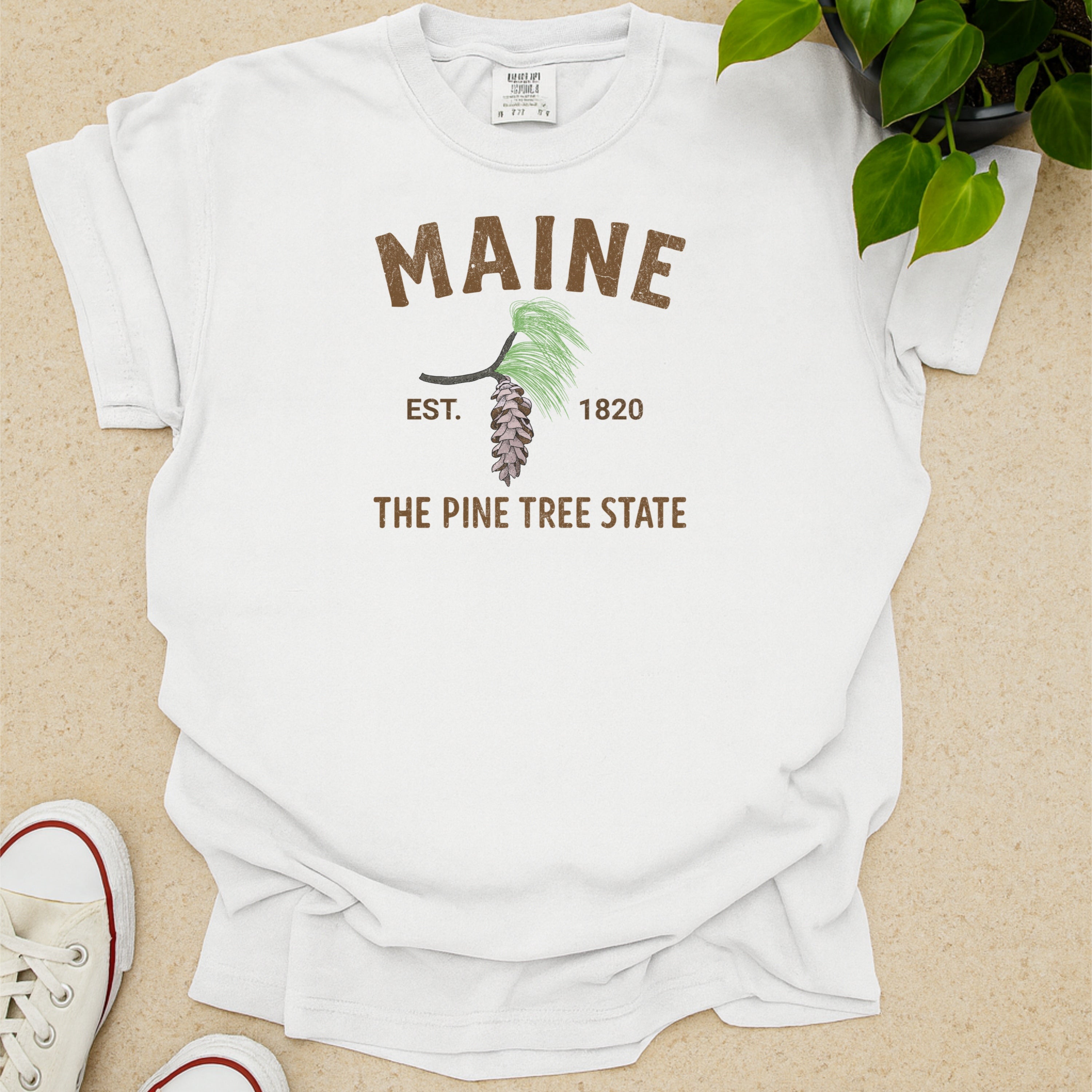 Maine State Flower White Pine Cone and Tassel Comfort Colors Souvenir T-Shirt