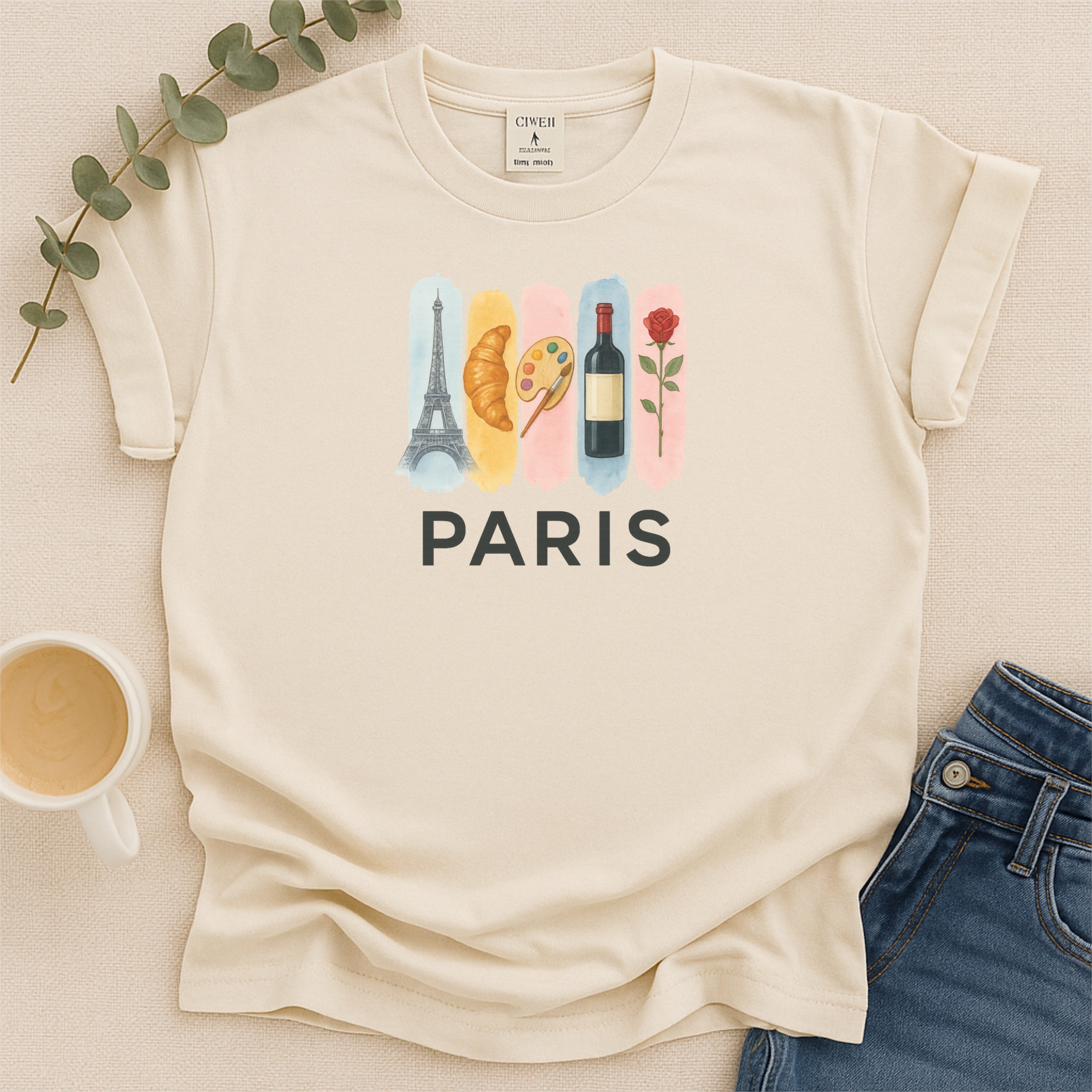 Paris Brushstroke Watercolor Comfort Colors Souvenir T-Shirt