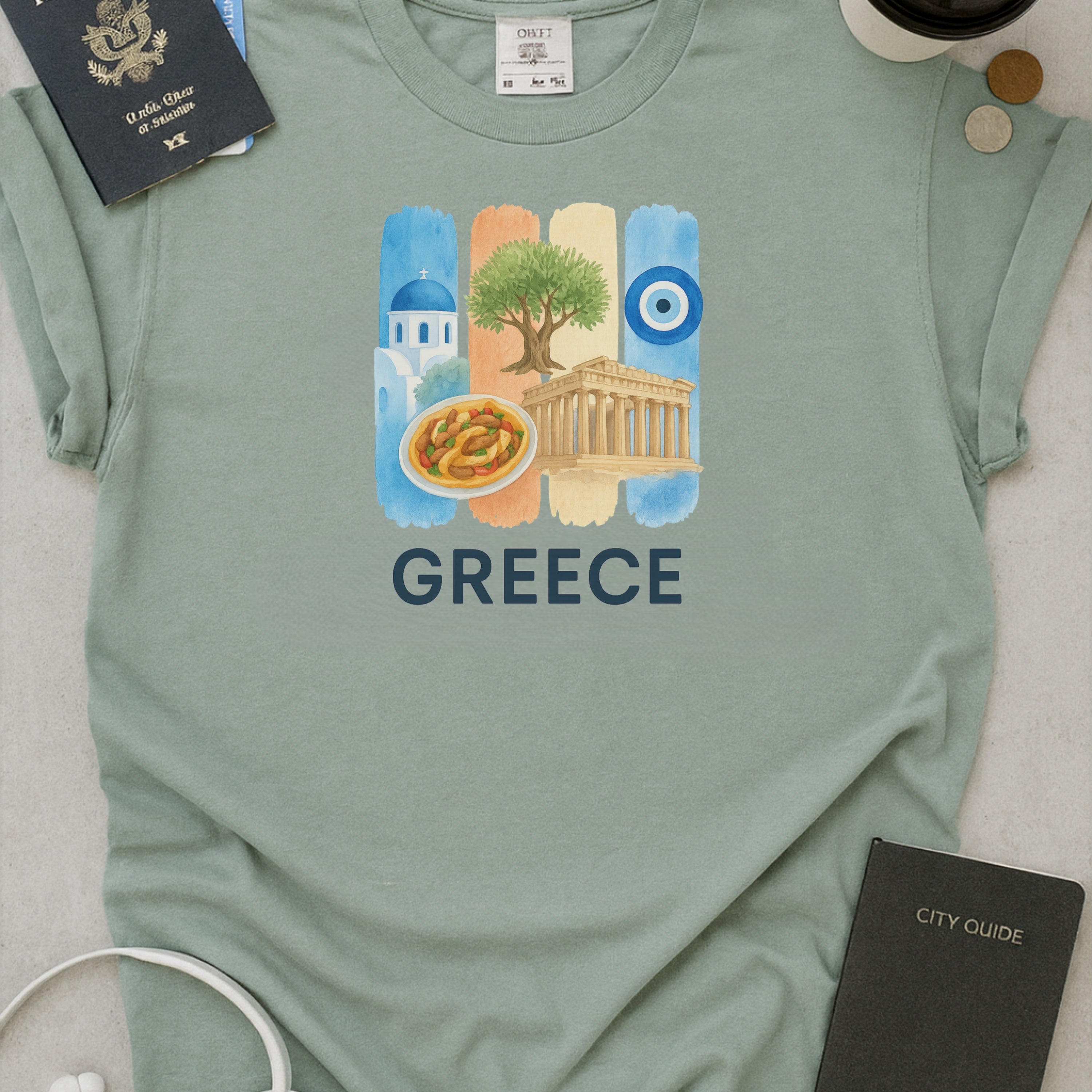 Greece Brushstroke Watercolor Comfort Colors Souvenir T-Shirt