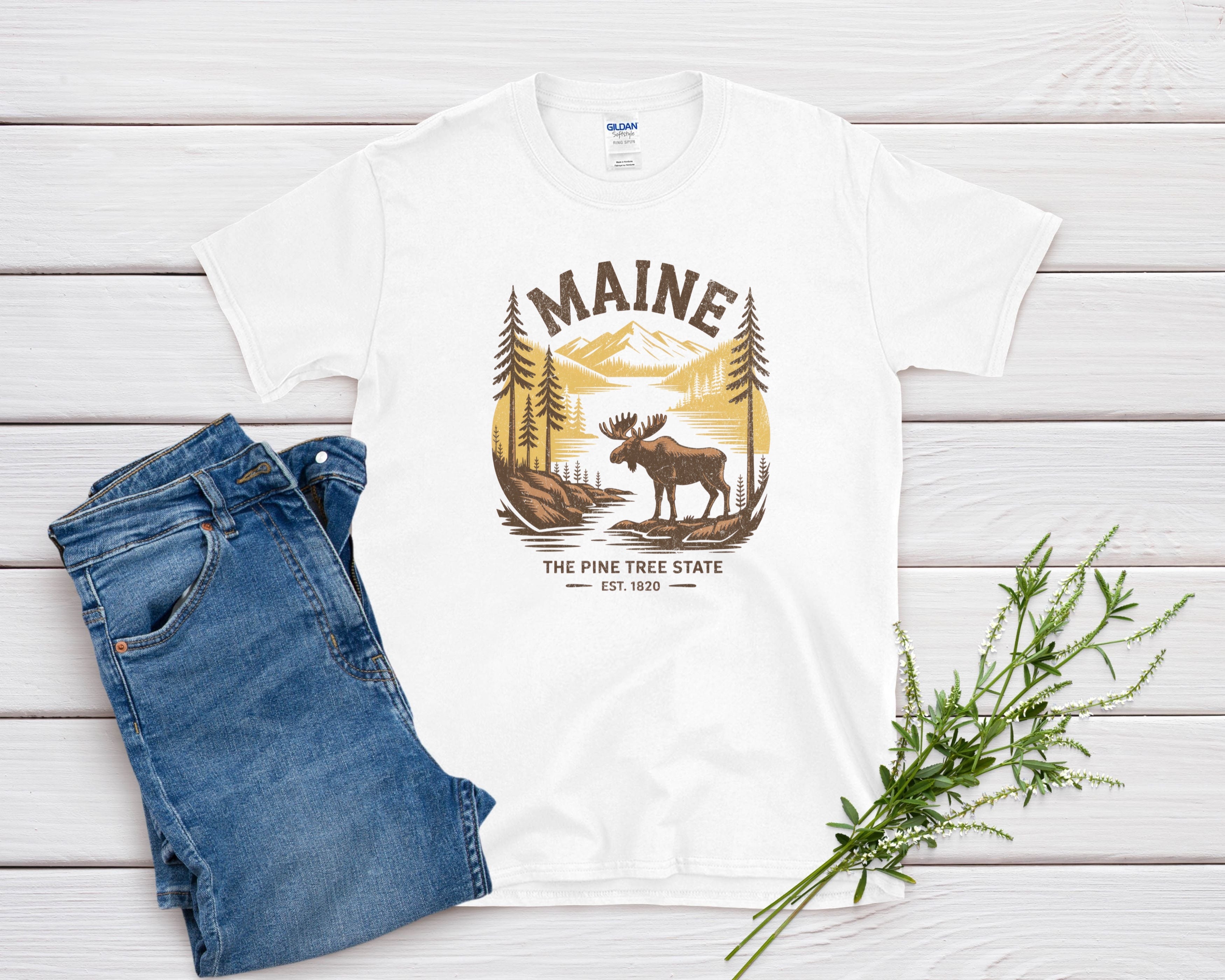 Maine Iconic State Pride Gildan 64000 Souvenir T-Shirt