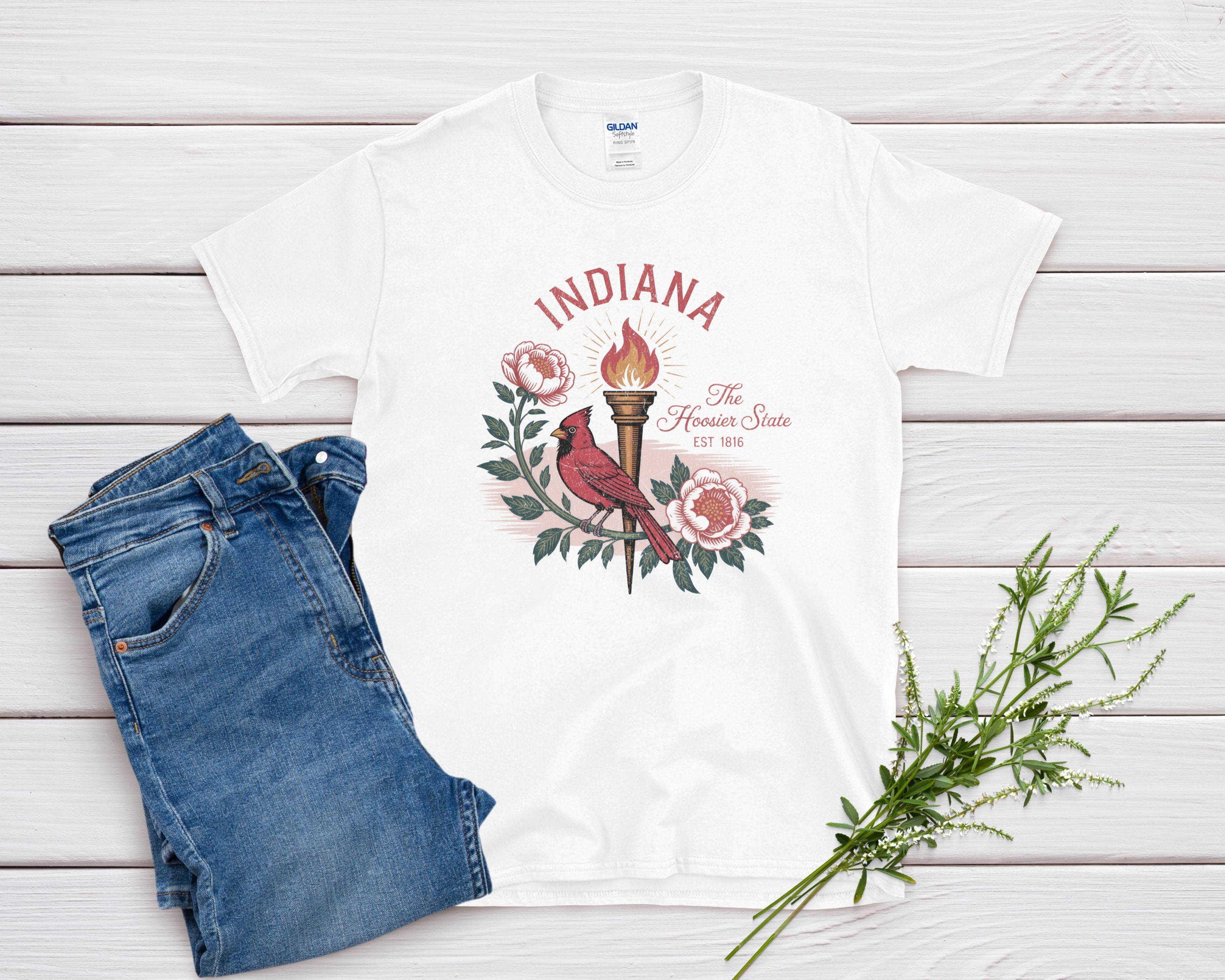 Indiana Iconic State Pride Gildan 64000 Souvenir T-Shirt