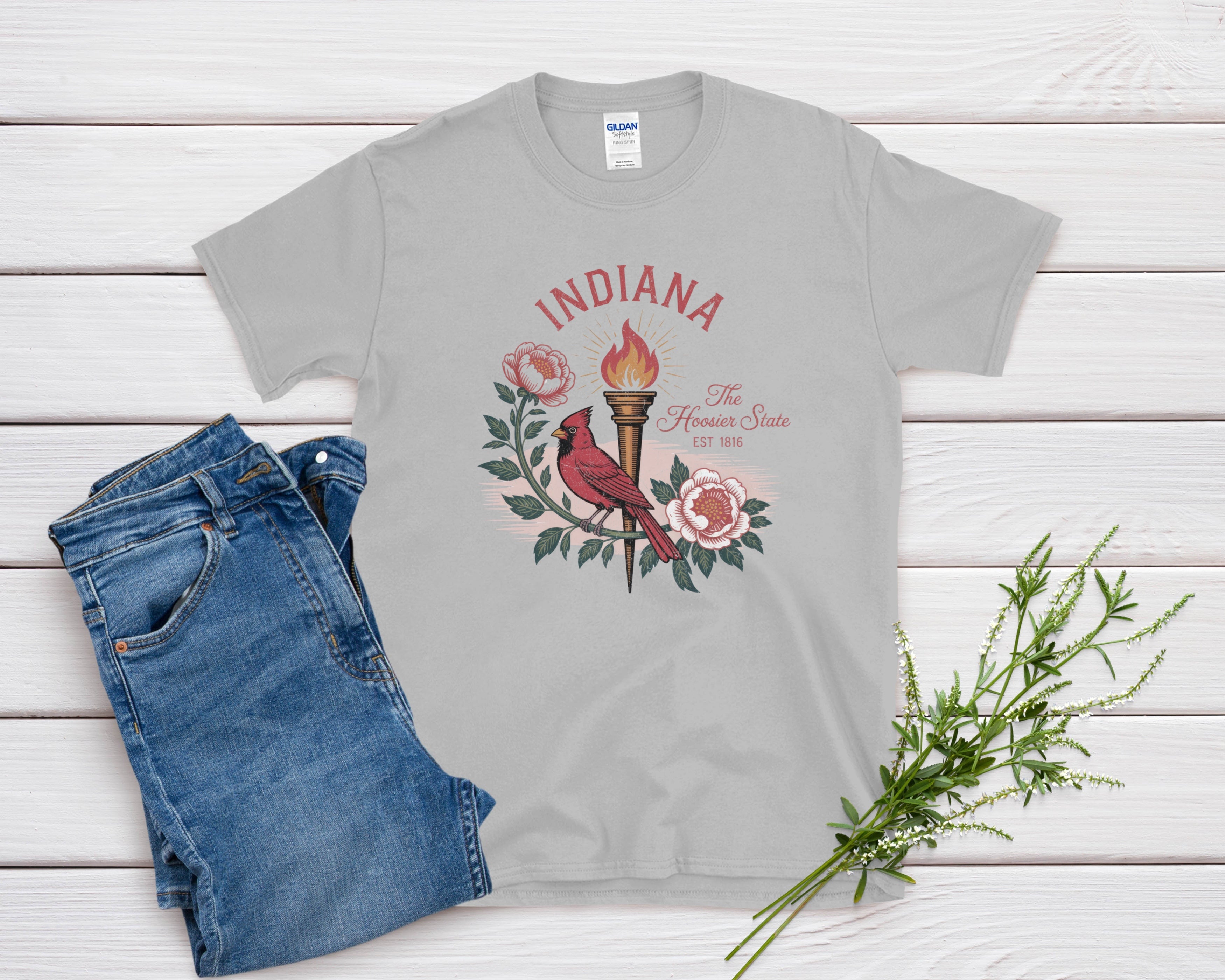 Indiana Iconic State Pride Gildan 64000 Souvenir T-Shirt