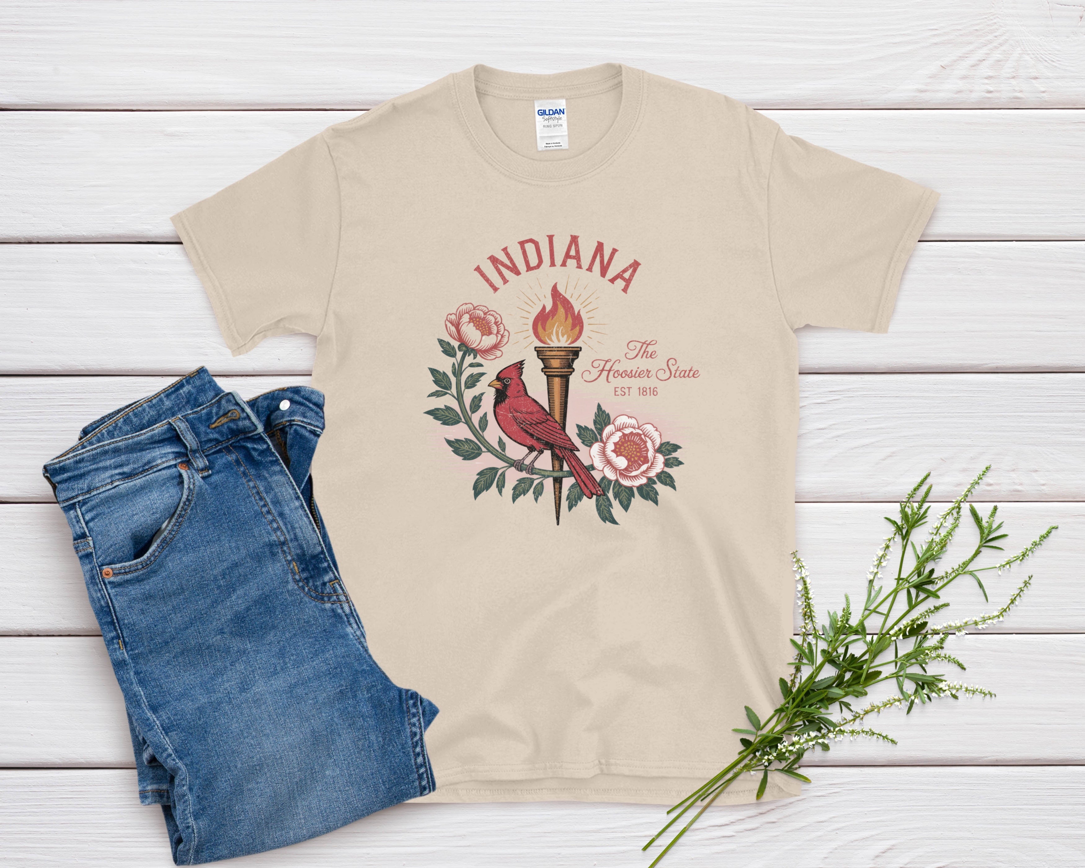 Indiana Iconic State Pride Gildan 64000 Souvenir T-Shirt