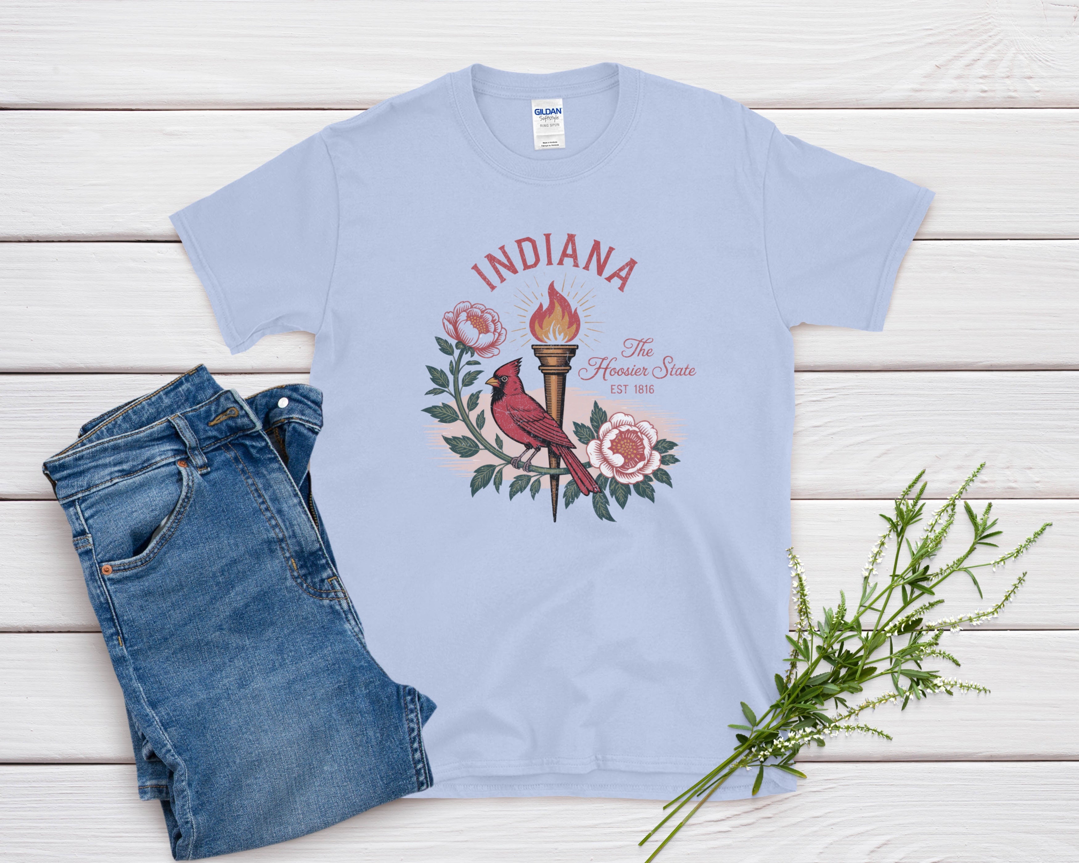 Indiana Iconic State Pride Gildan 64000 Souvenir T-Shirt