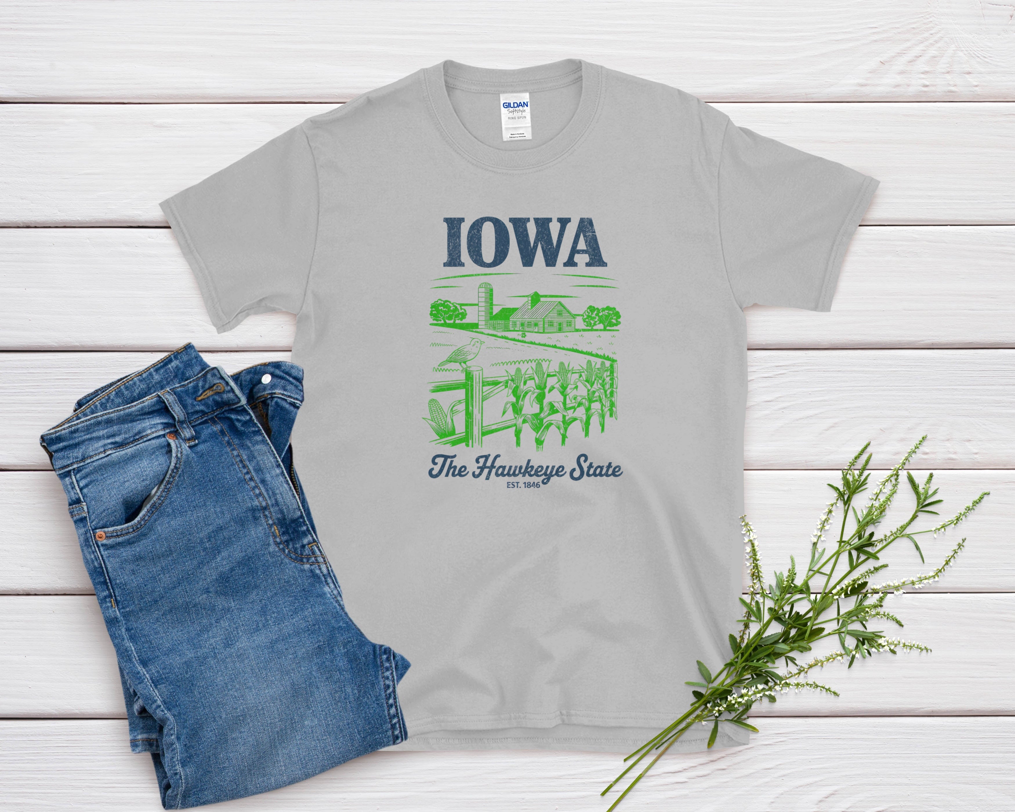 Iowa Iconic State Pride Gildan 64000 Souvenir T-Shirt