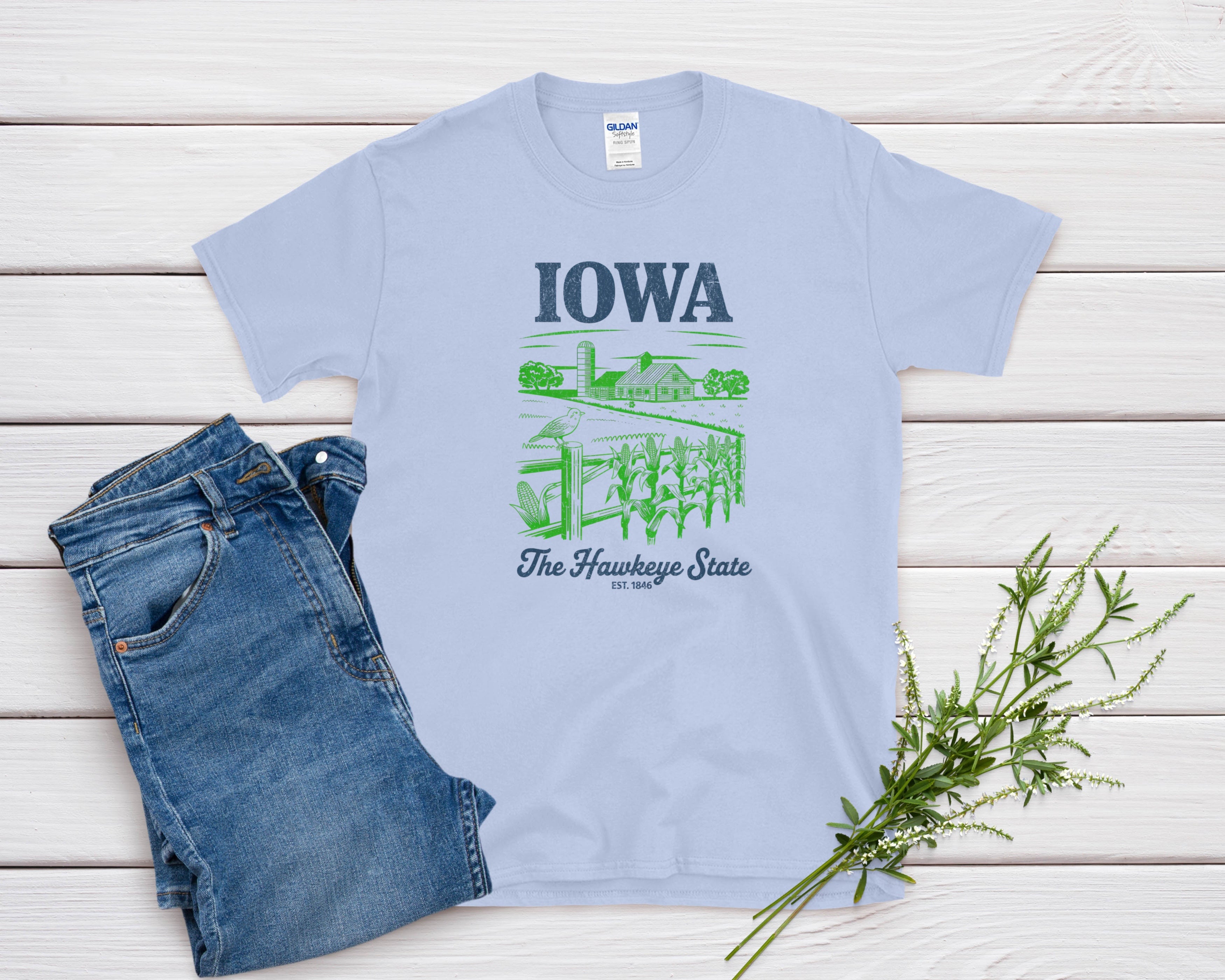 Iowa Iconic State Pride Gildan 64000 Souvenir T-Shirt