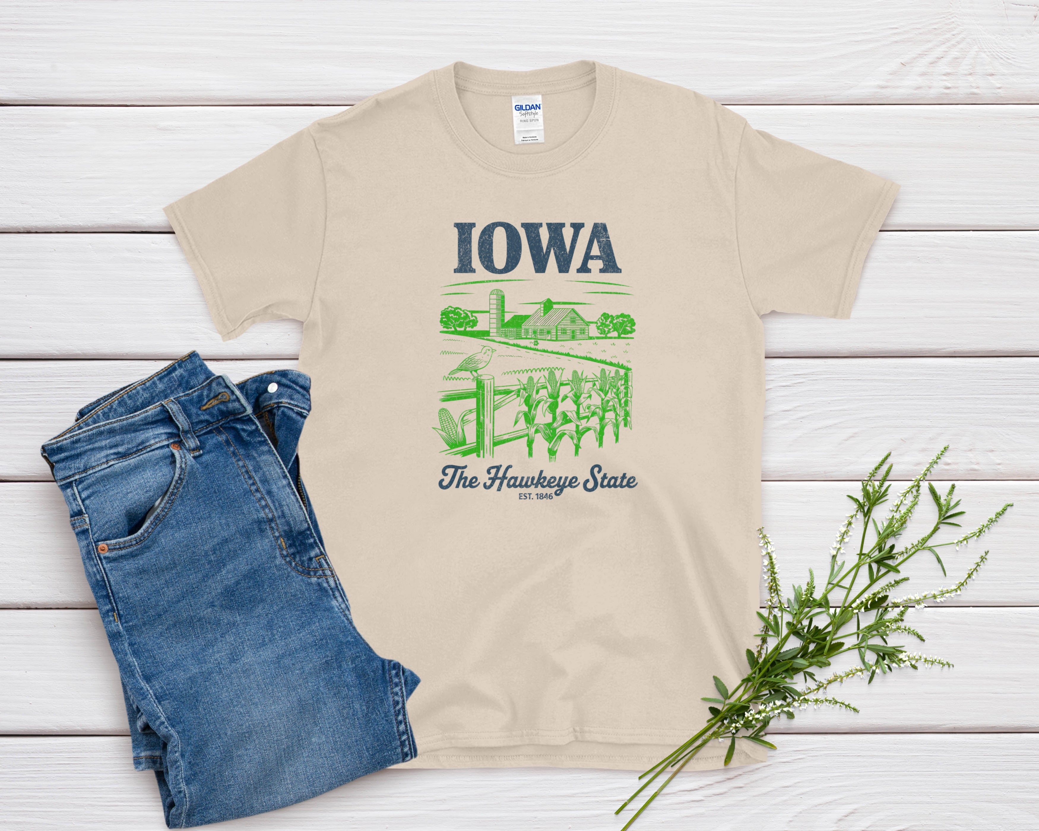 Iowa Iconic State Pride Gildan 64000 Souvenir T-Shirt