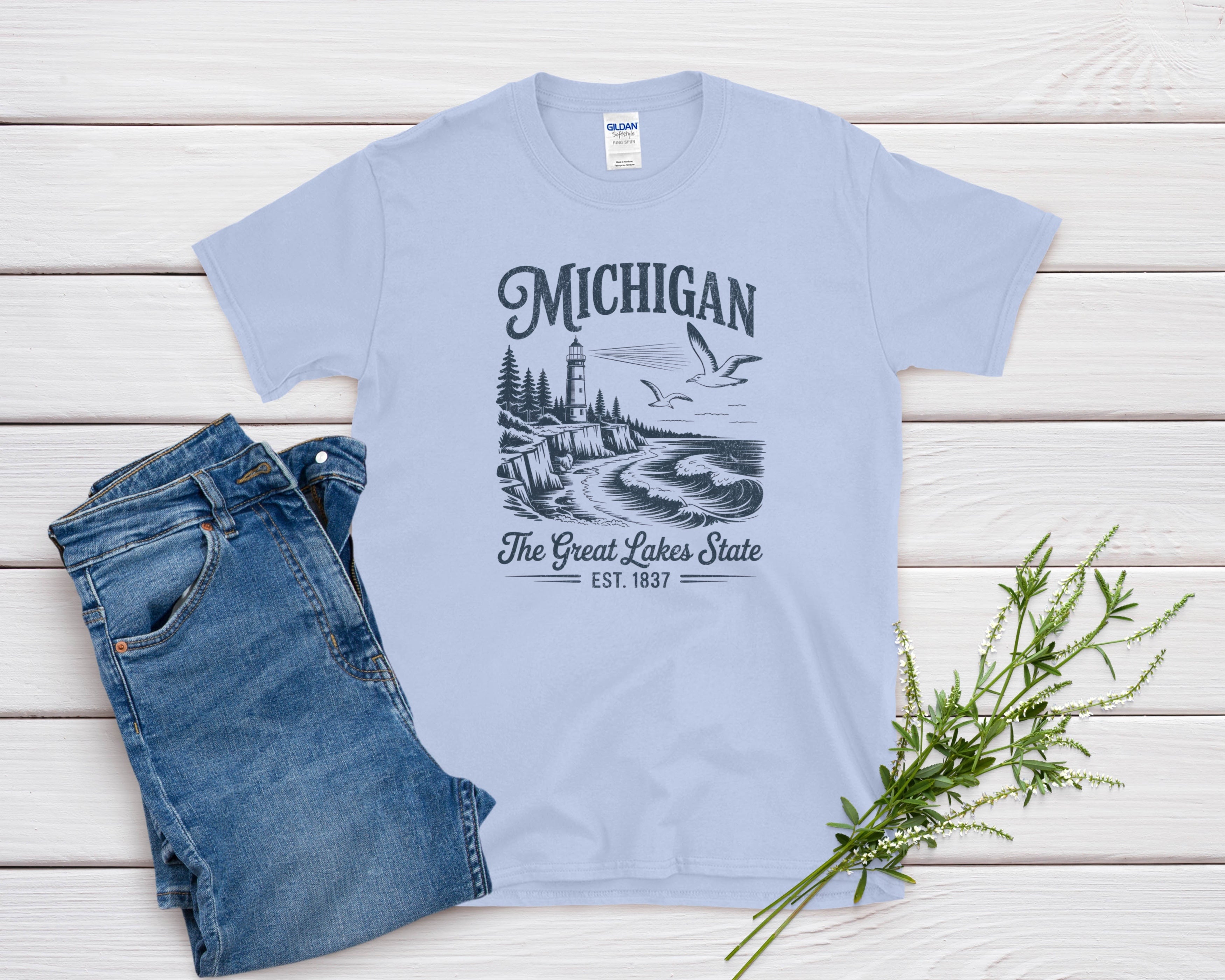 Michigan Iconic State Pride Gildan 64000 Souvenir T-Shirt