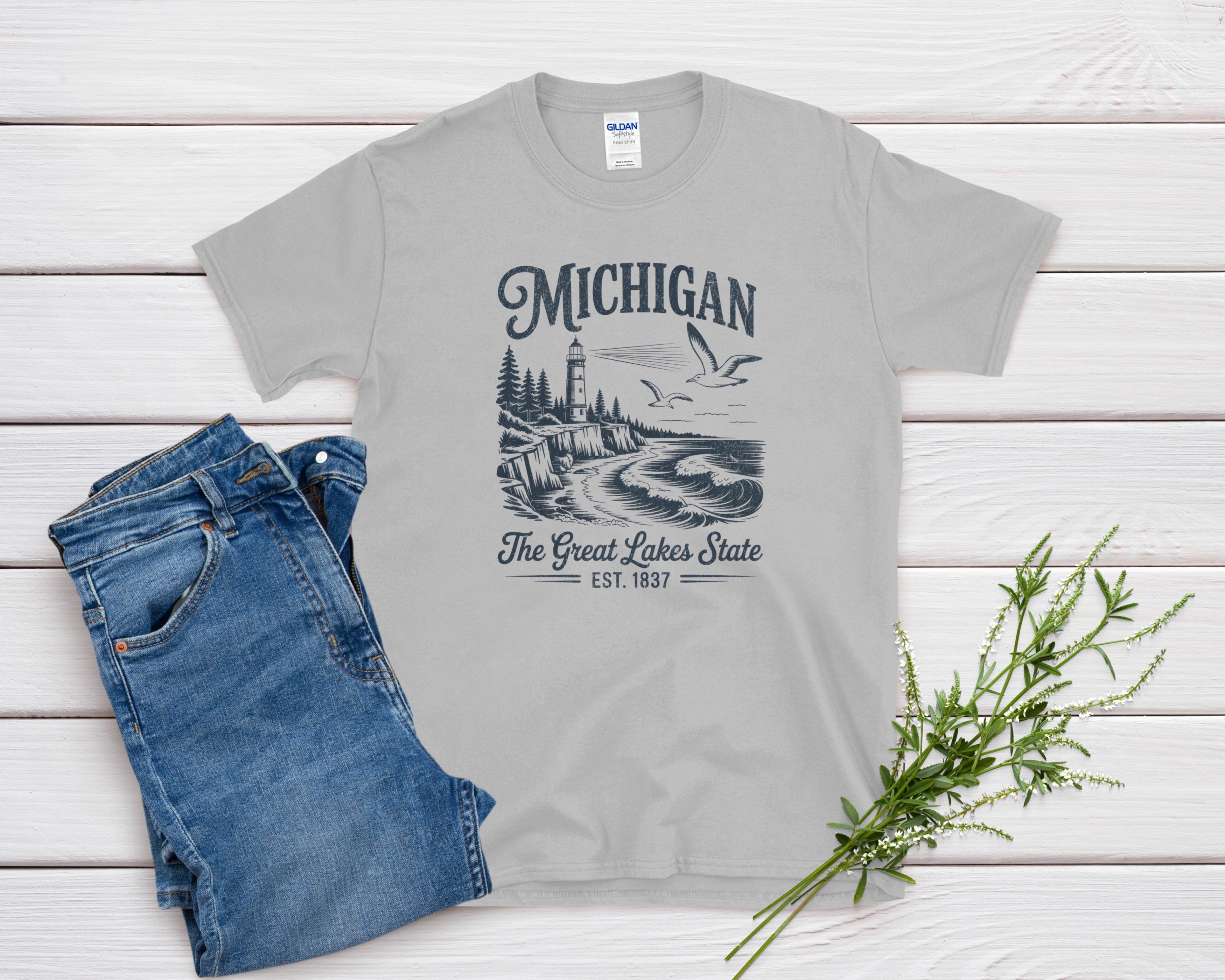 Michigan Iconic State Pride Gildan 64000 Souvenir T-Shirt