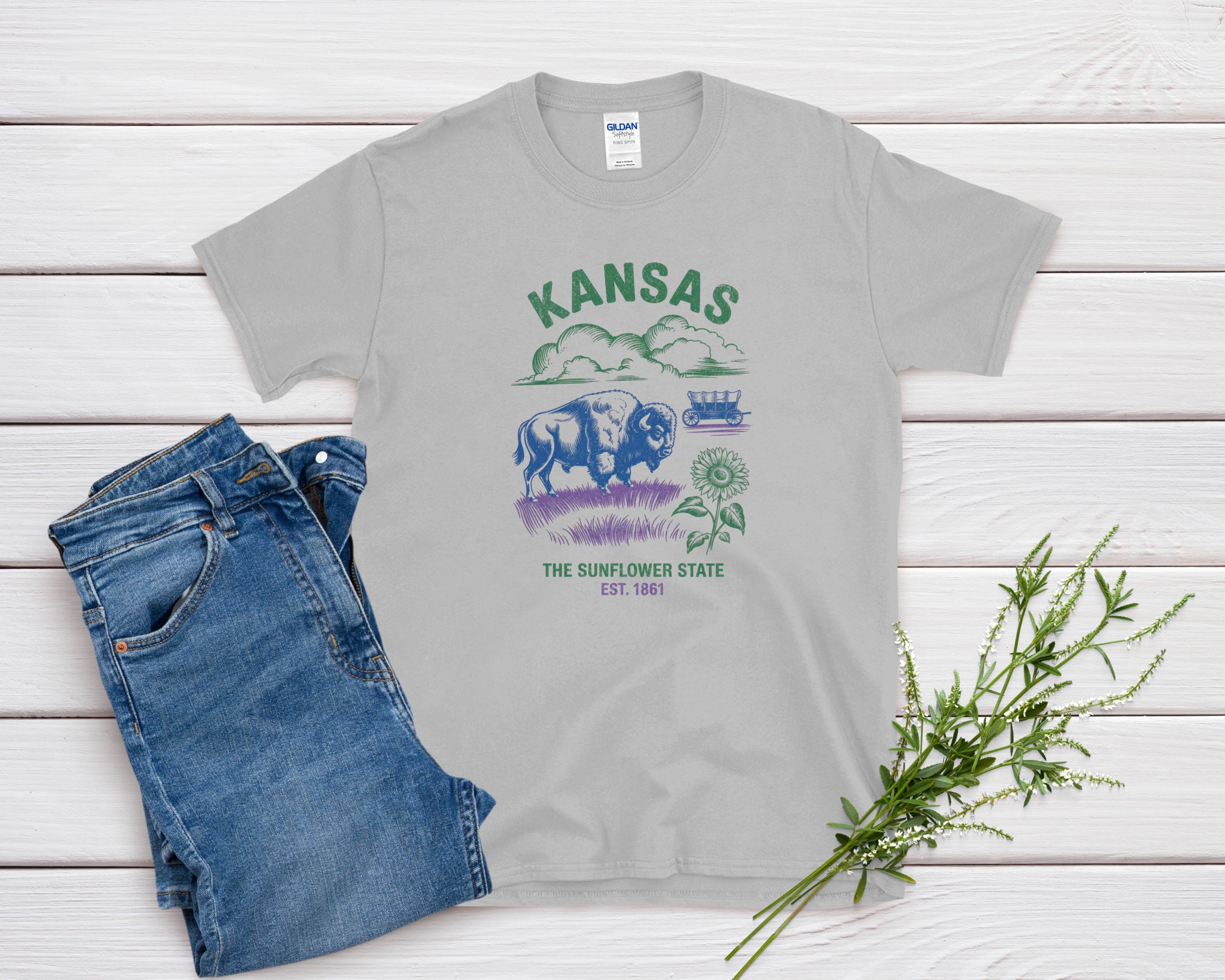 Kansas Iconic State Pride Gildan 64000 Souvenir T-Shirt
