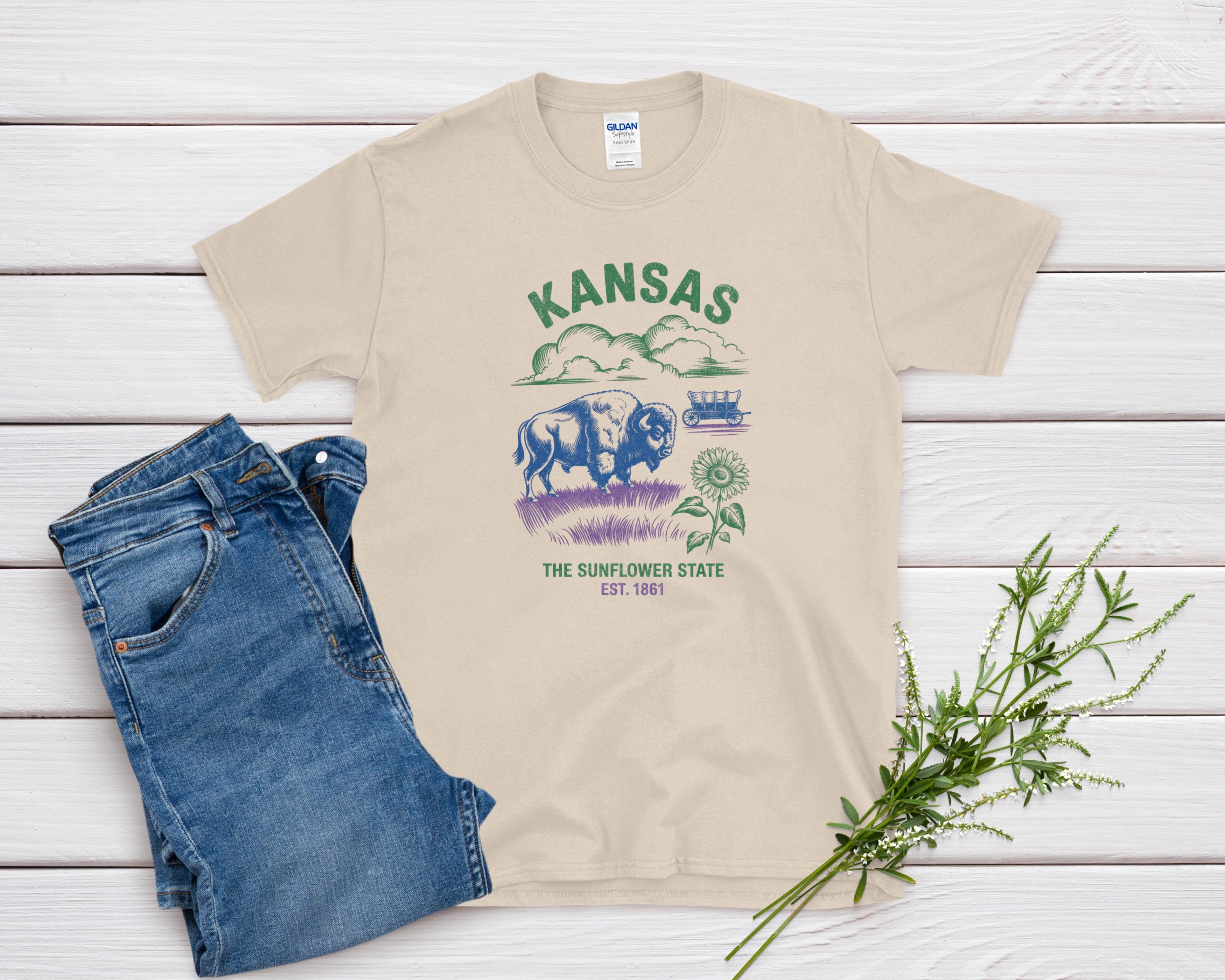 Kansas Iconic State Pride Gildan 64000 Souvenir T-Shirt