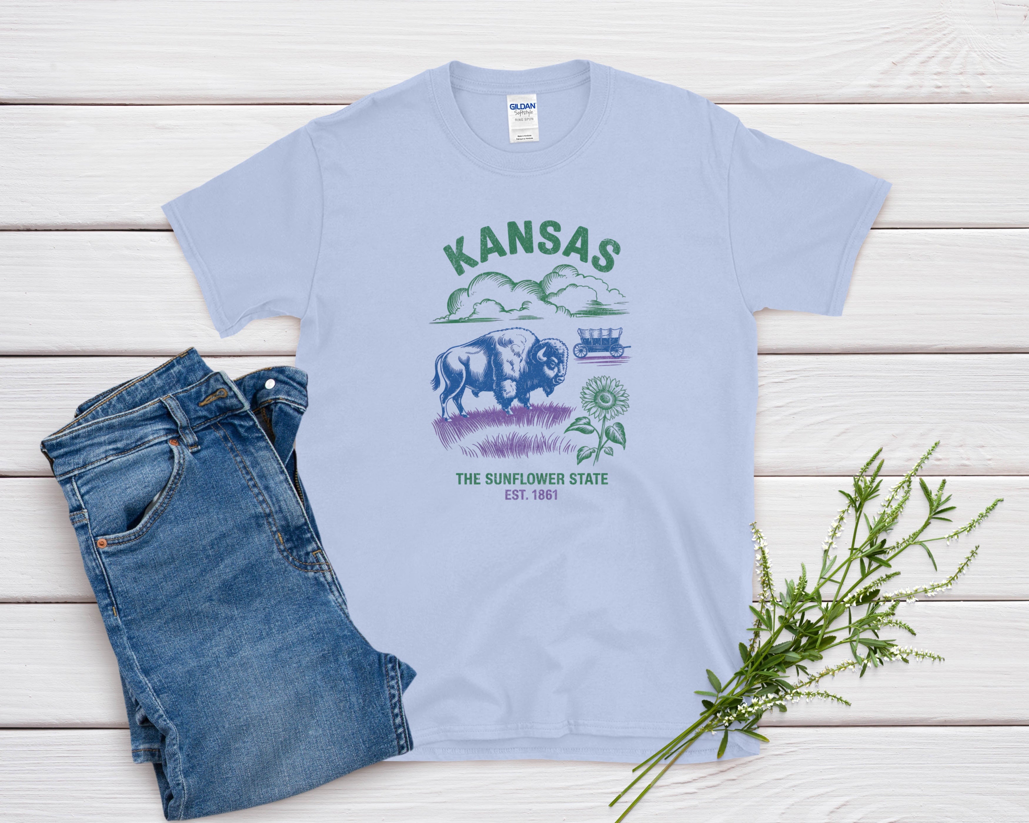 Kansas Iconic State Pride Gildan 64000 Souvenir T-Shirt