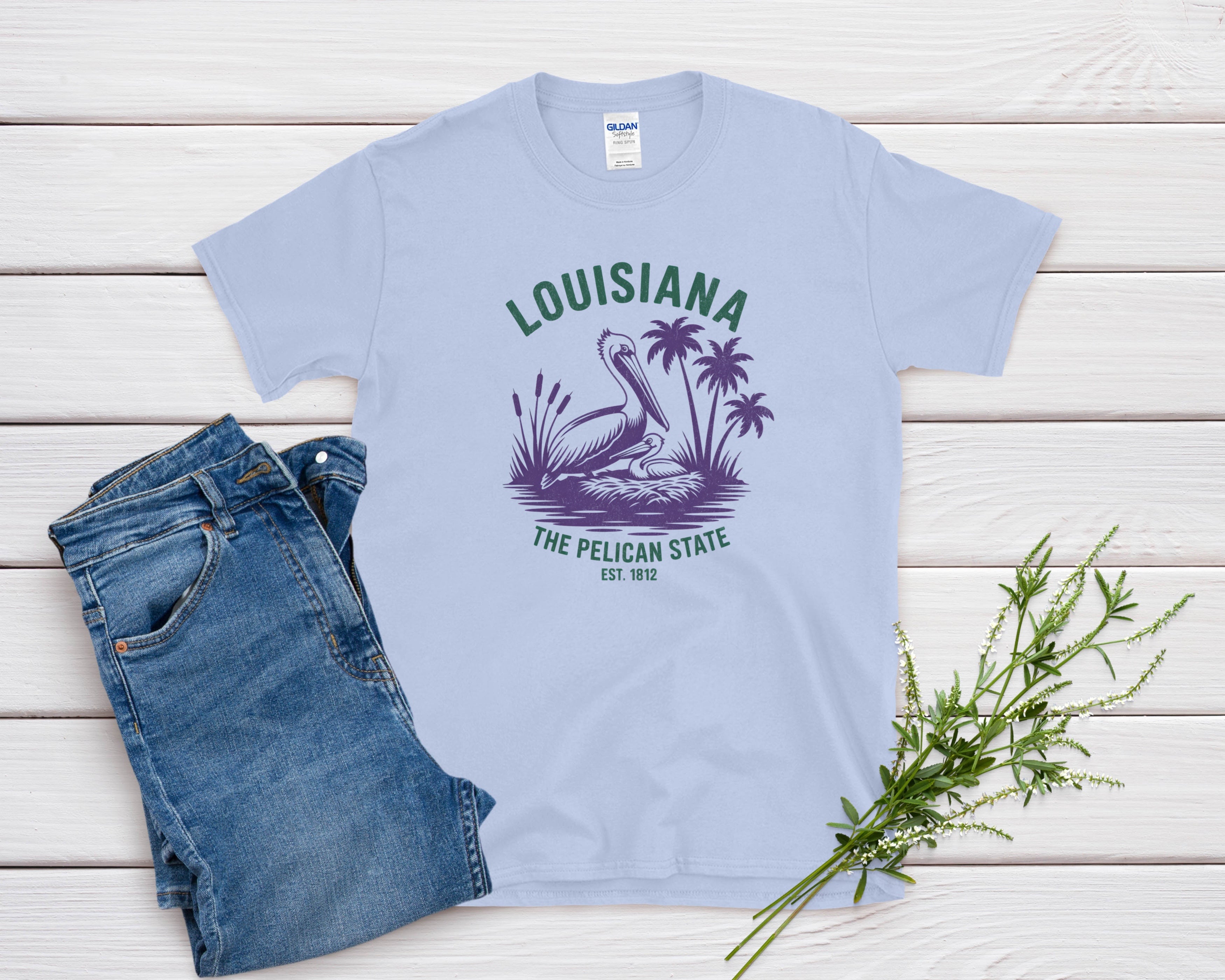 Louisiana Iconic State Pride Gildan 64000 Souvenir T-Shirt