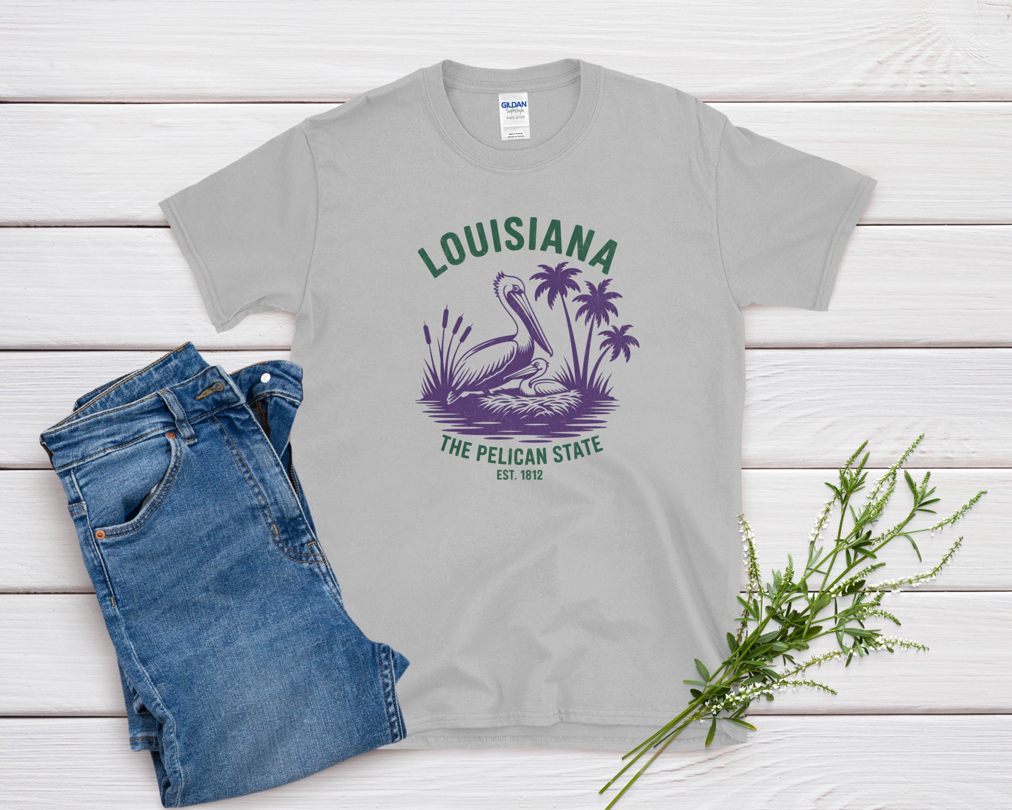 Louisiana Iconic State Pride Gildan 64000 Souvenir T-Shirt